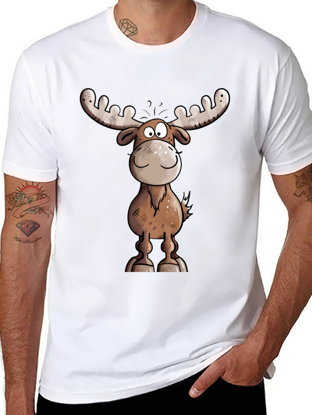 Moose Cartoon Graphic Tee - Black T-Shirt