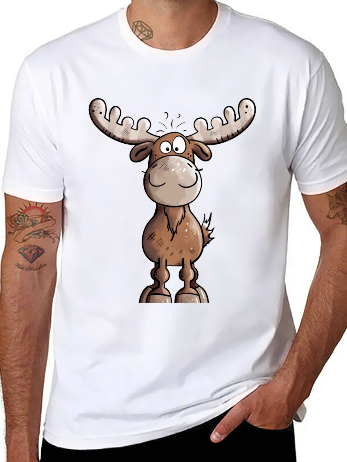 Moose Cartoon Graphic Tee - Black T-Shirt