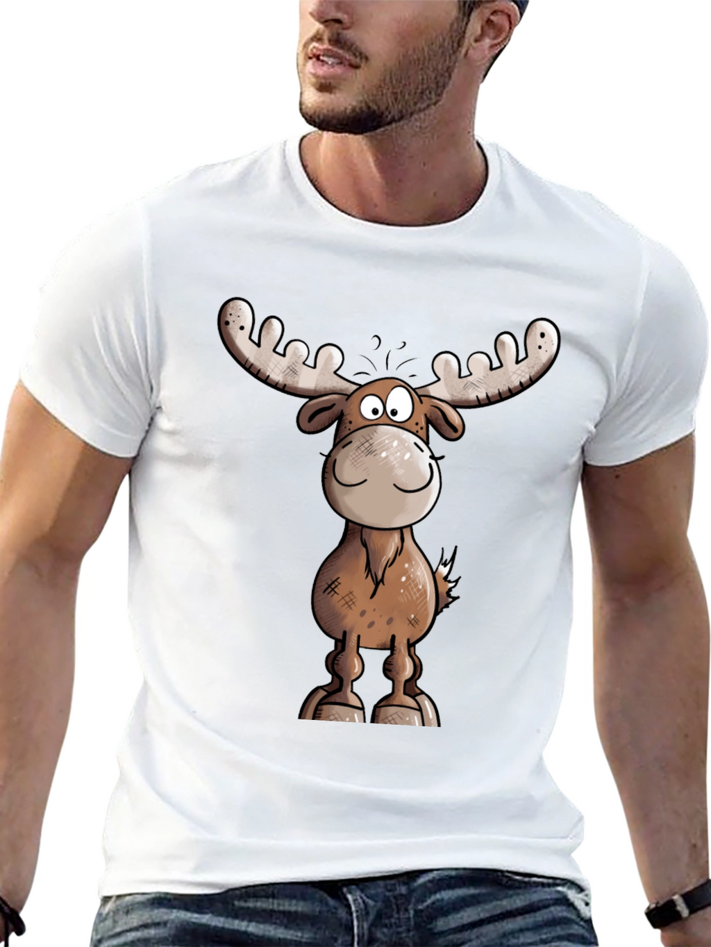 Moose Cartoon Graphic Tee - Black T-Shirt