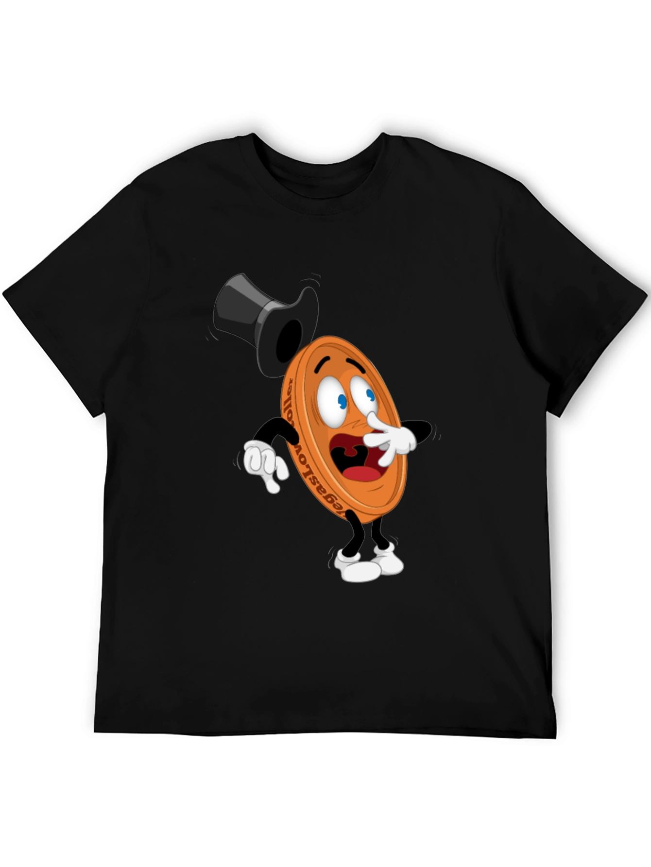 Mens Black T-Shirt with Cartoon Coin Design