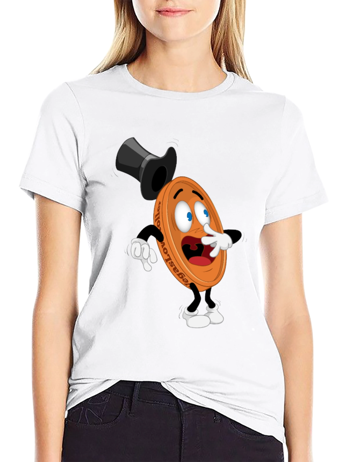 Mens Black T-Shirt with Cartoon Coin Design