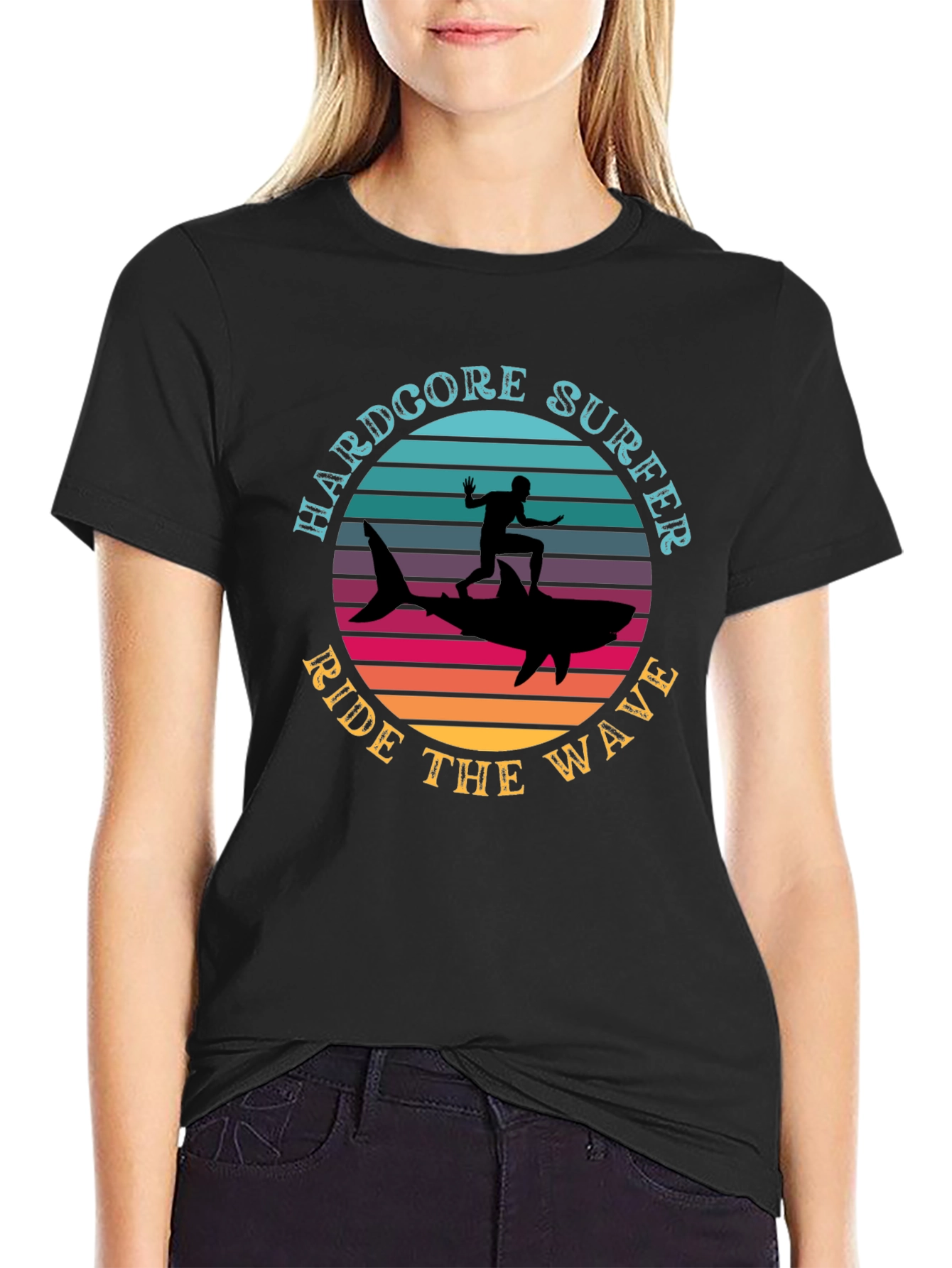 Hardcore Surfer Ride Wave Graphic Tee