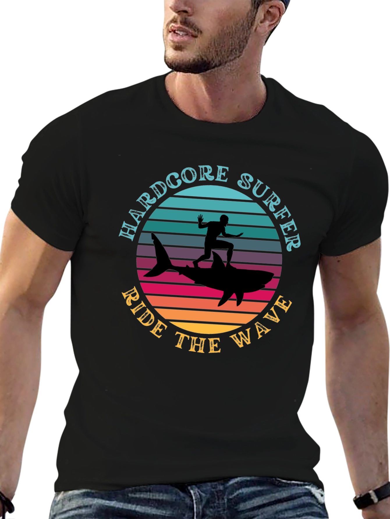 Hardcore Surfer Ride Wave Graphic Tee