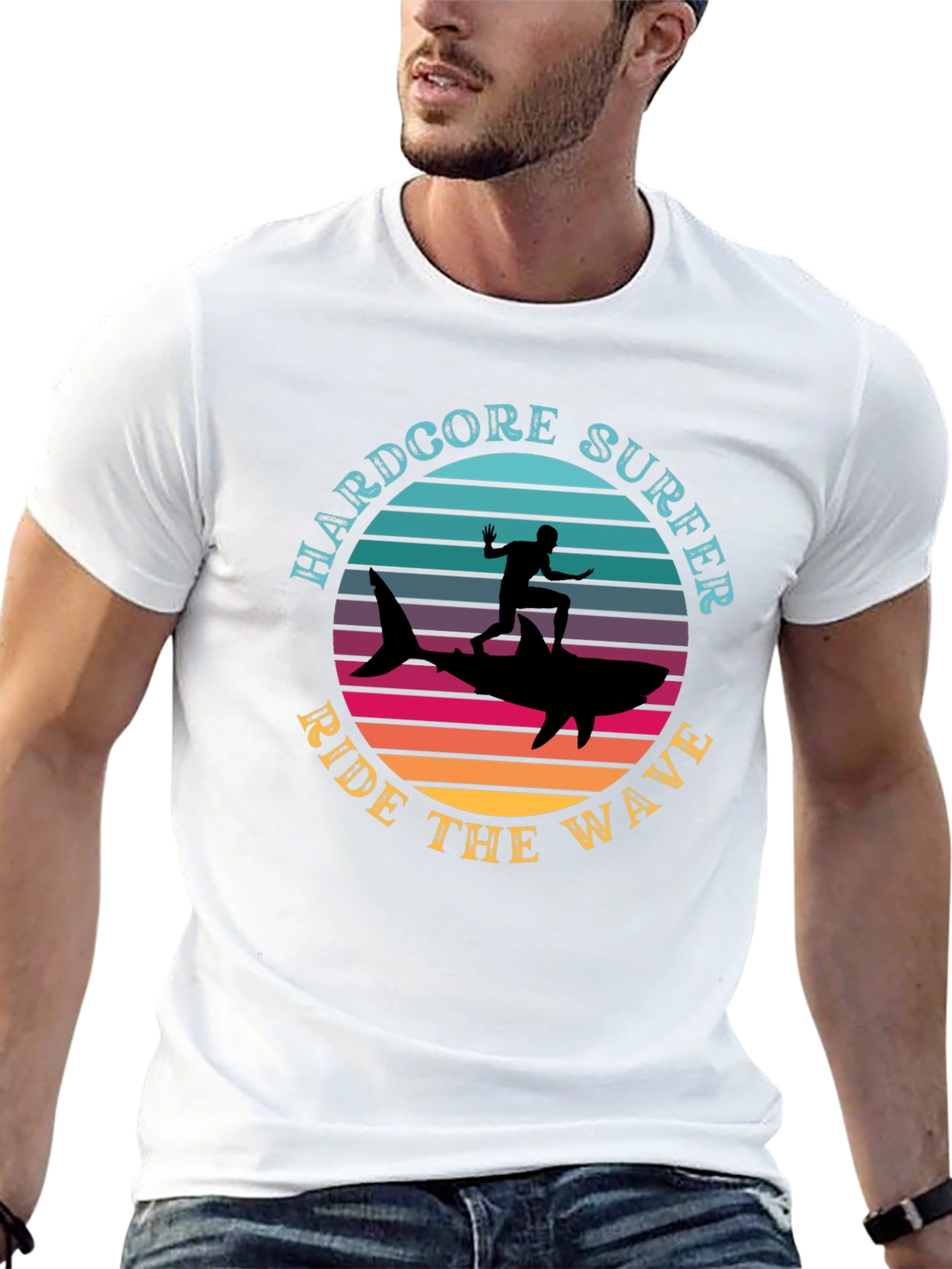 Hardcore Surfer Ride Wave Graphic Tee
