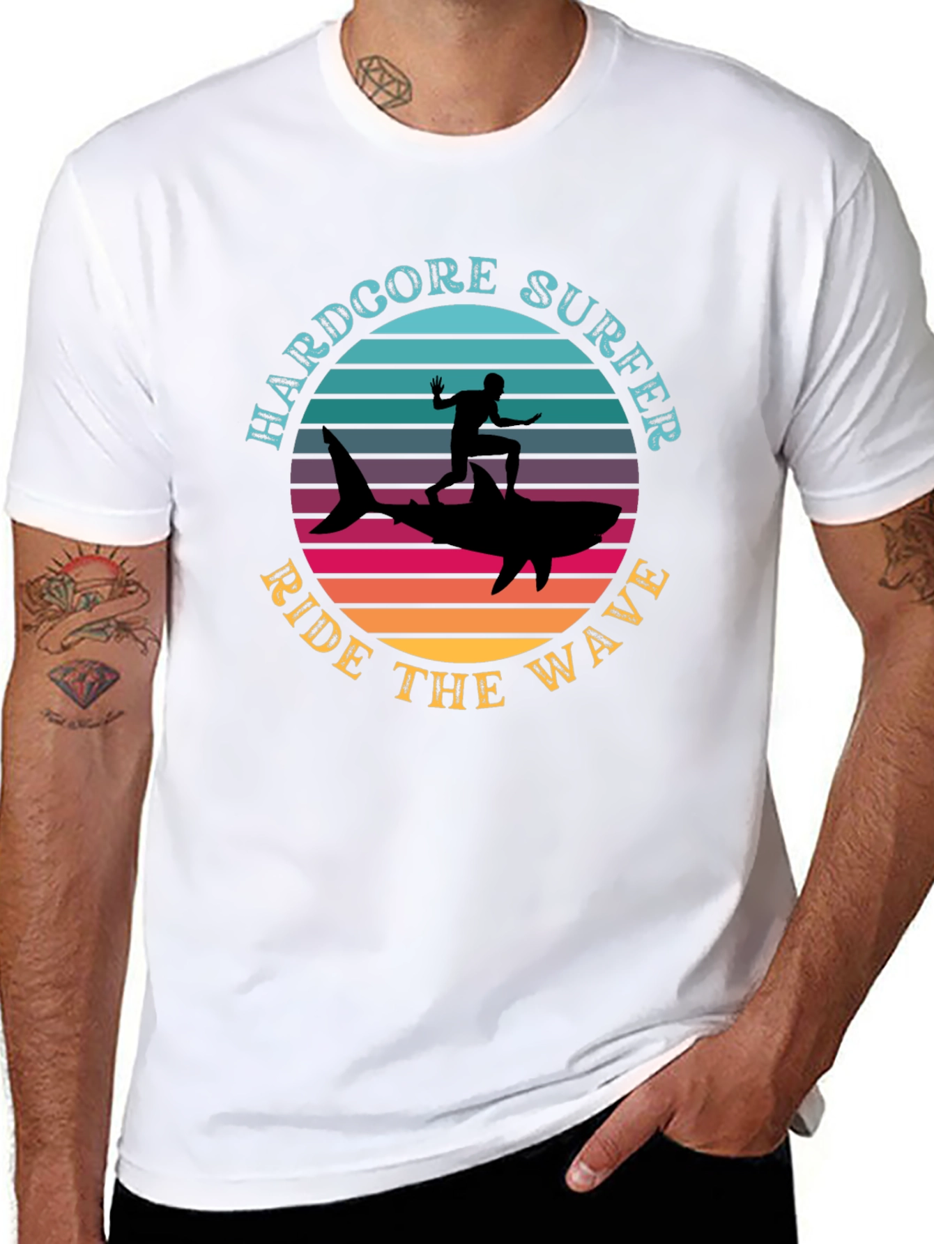 Hardcore Surfer Ride Wave Graphic Tee