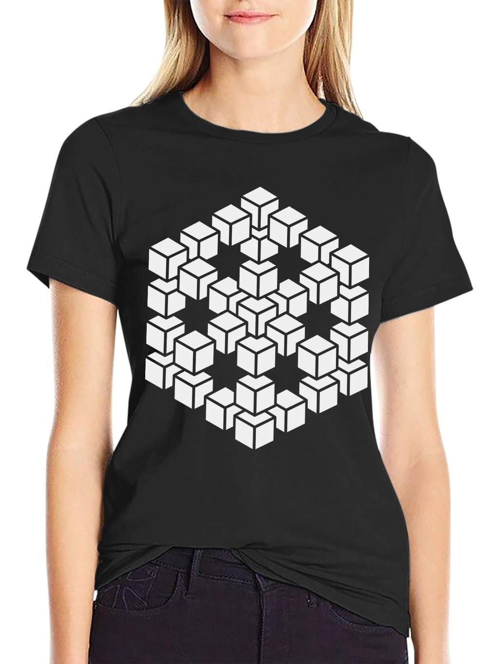 Optical Illusion Cube Black T-Shirt