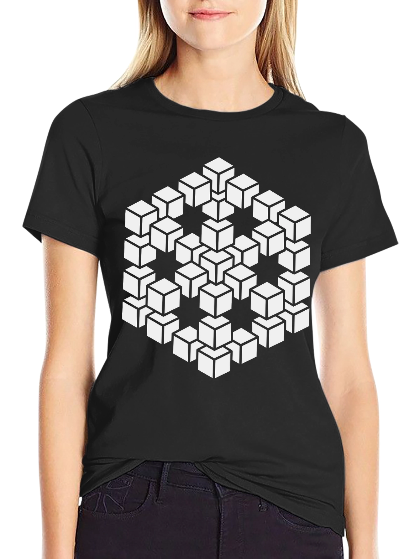 Optical Illusion Cube Black T-Shirt