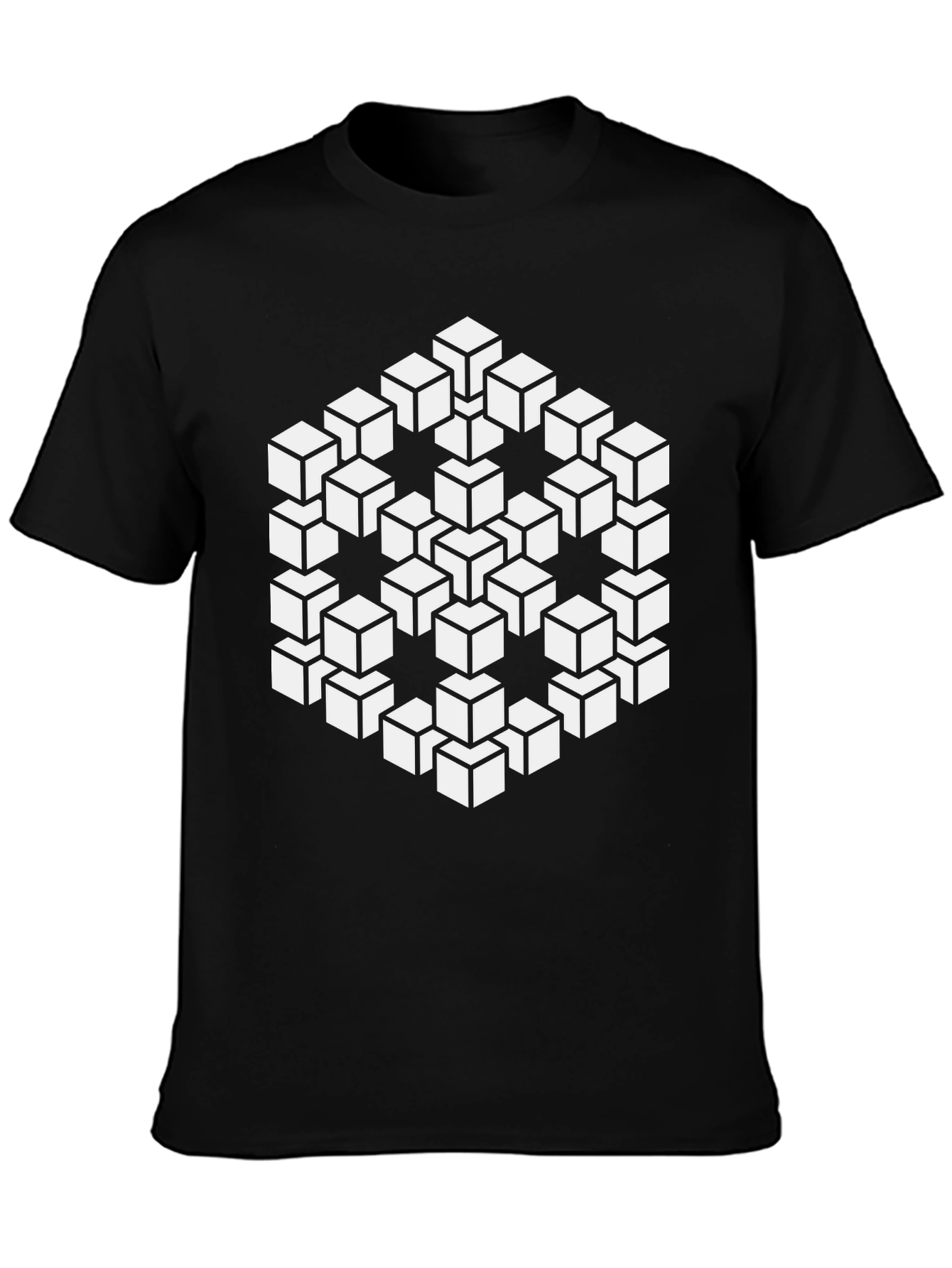 Optical Illusion Cube Black T-Shirt