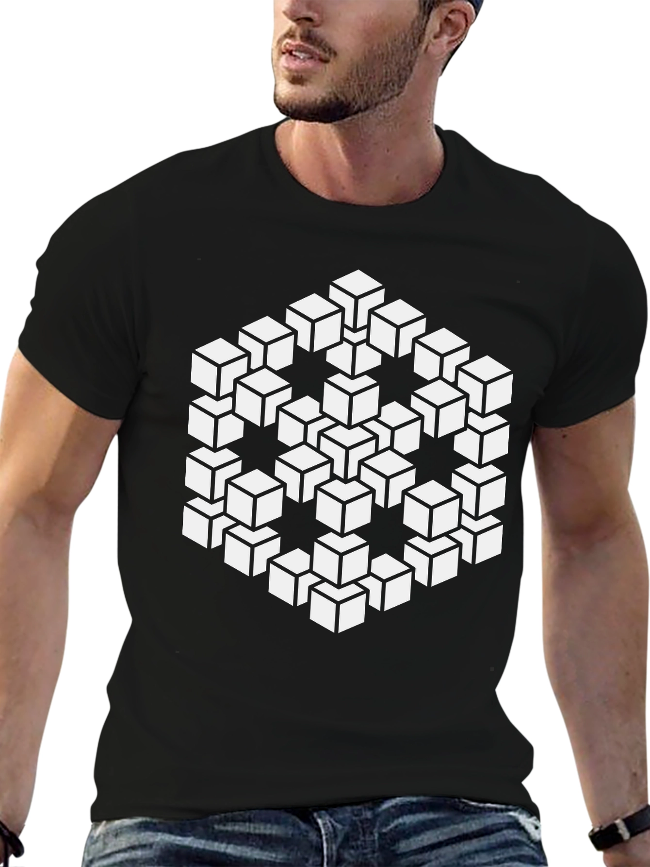 Optical Illusion Cube Black T-Shirt