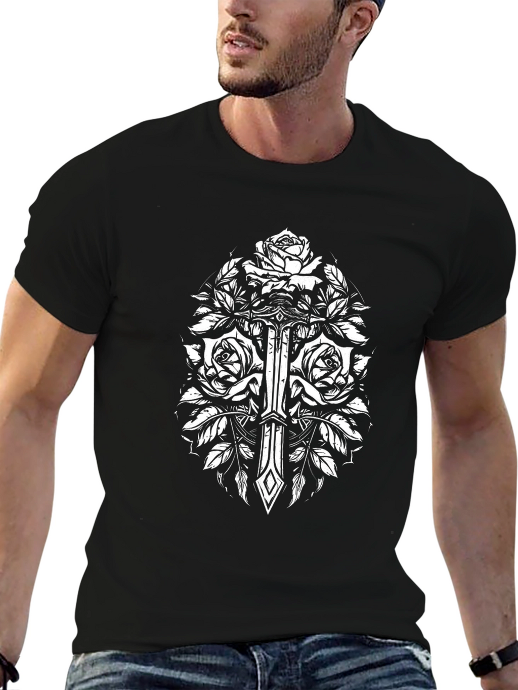 Rose & Sword Graphic Tee - Black