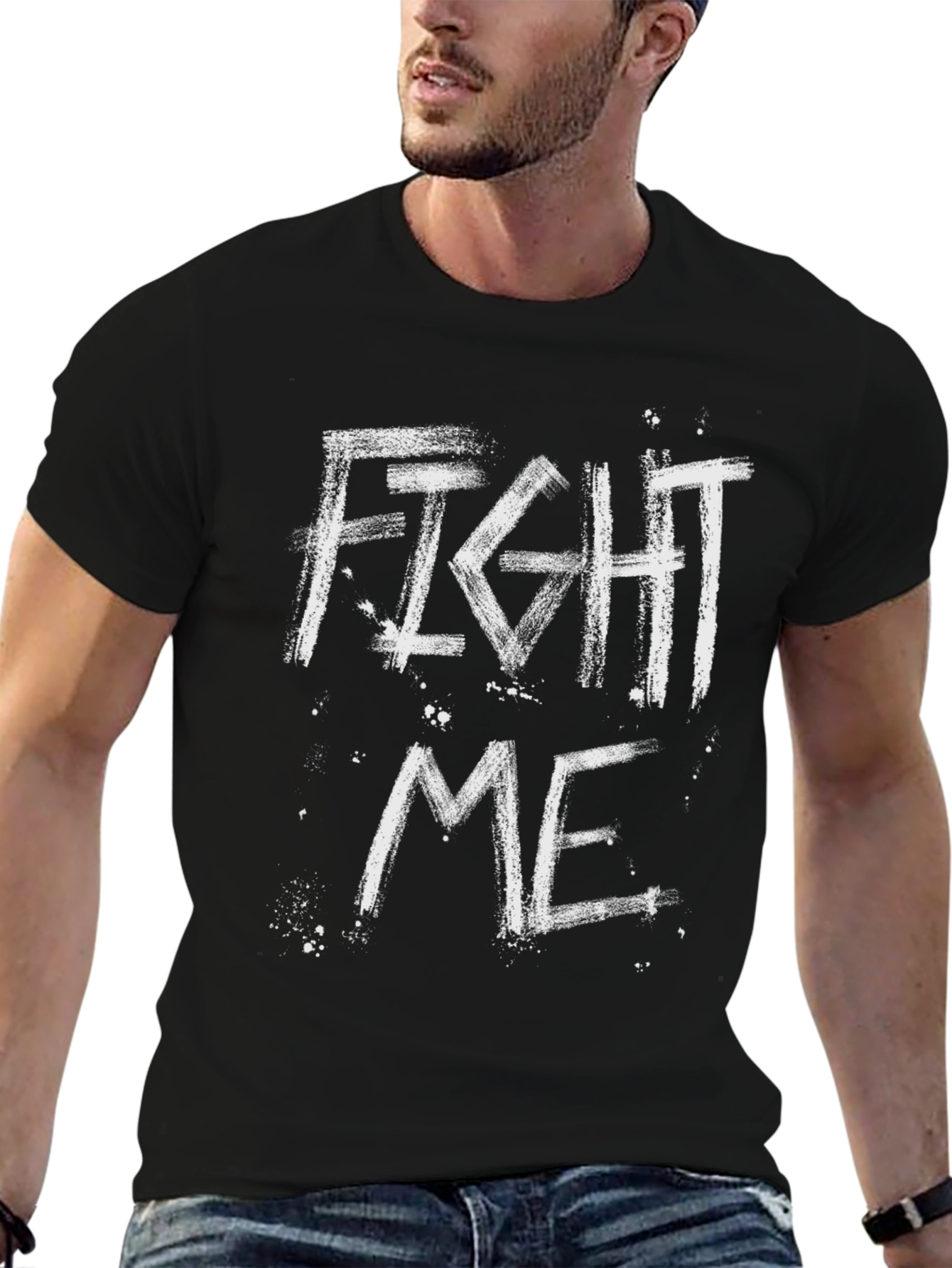 Fight Me Graphic Print Black T-Shirt