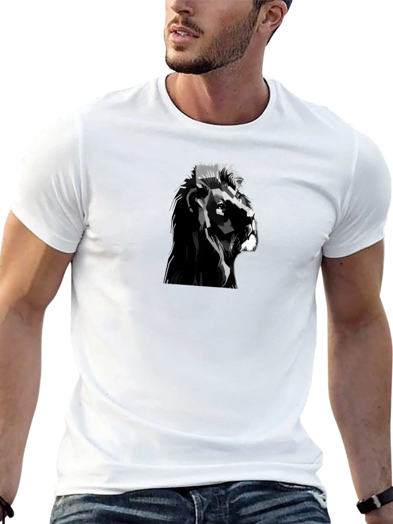 Lion Graphic Tee - Black Crew Neck T-Shirt