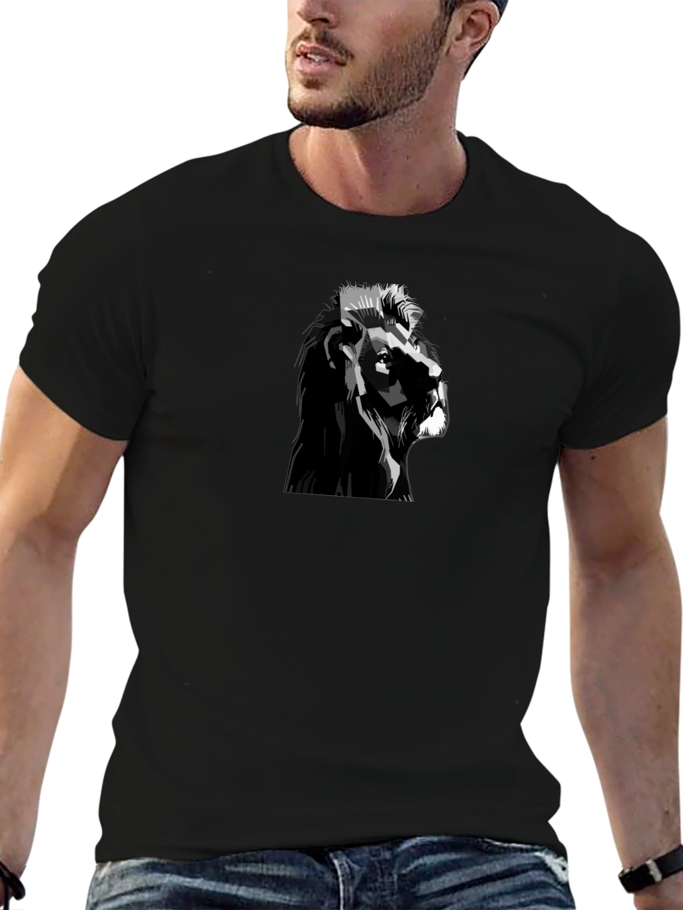 Lion Graphic Tee - Black Crew Neck T-Shirt