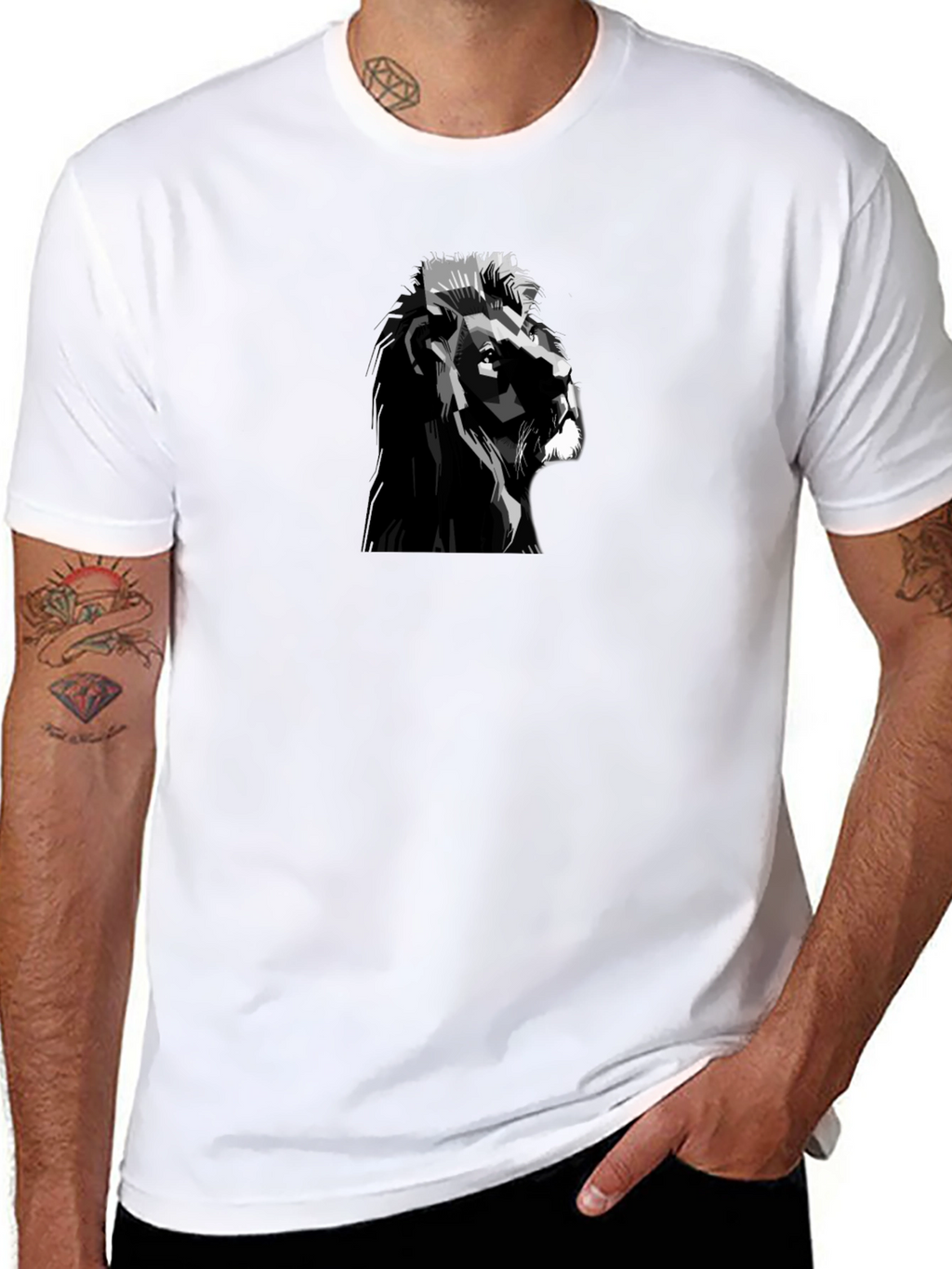Lion Graphic Tee - Black Crew Neck T-Shirt
