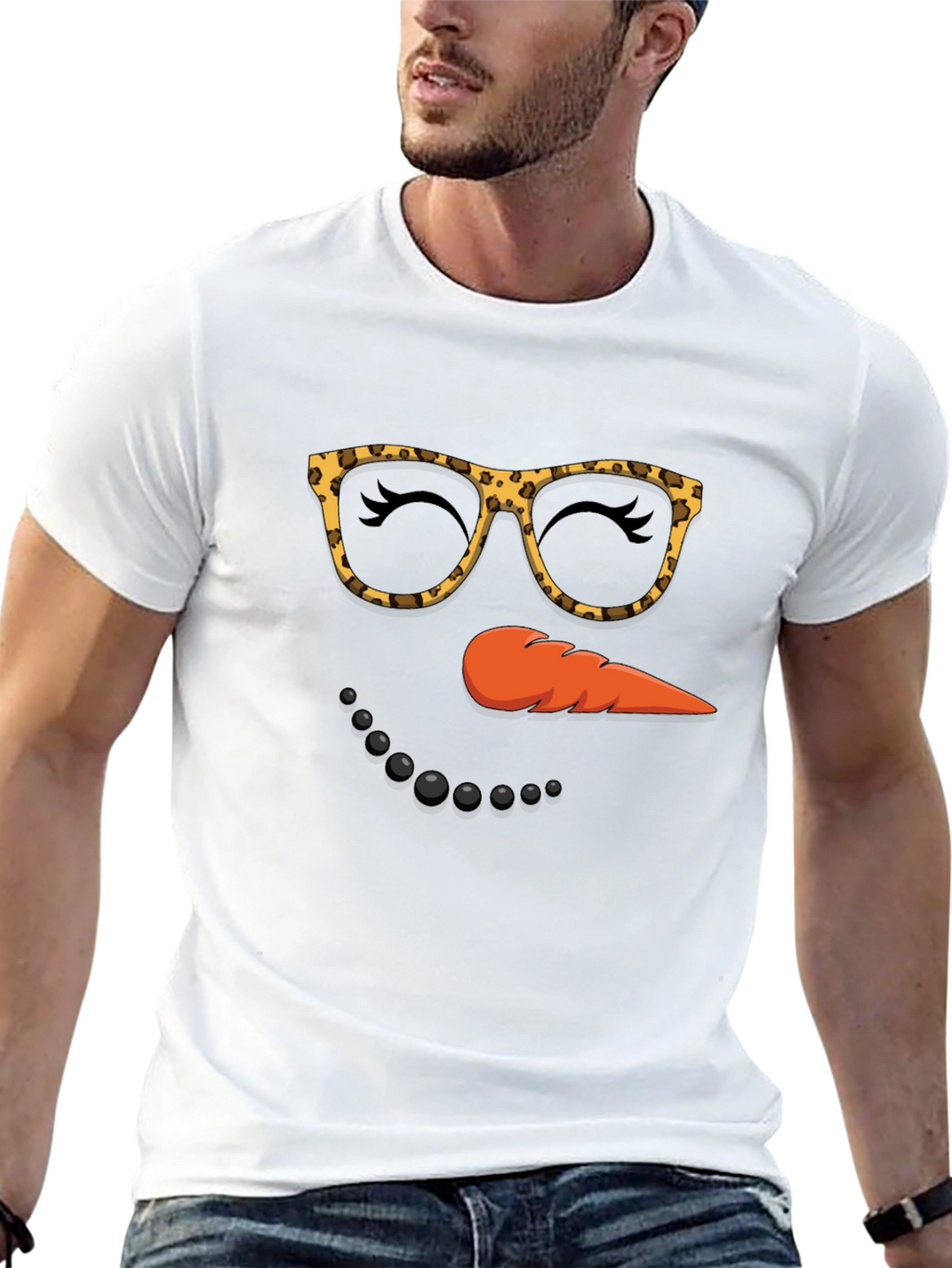 Snowman Face T-Shirt Leopard Glasses