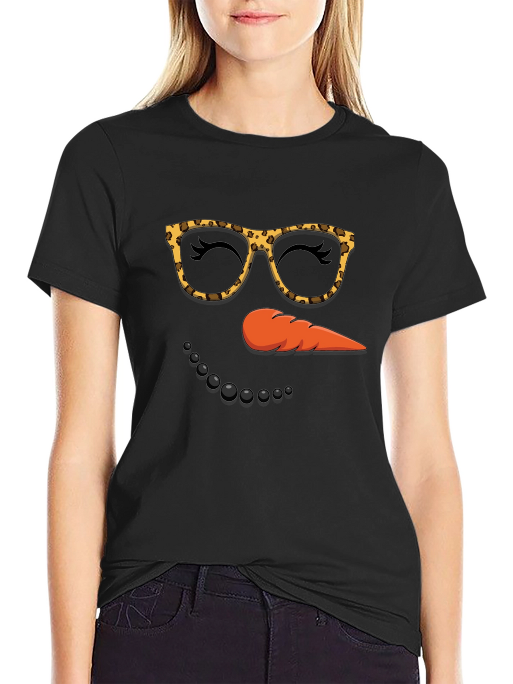 Snowman Face T-Shirt Leopard Glasses