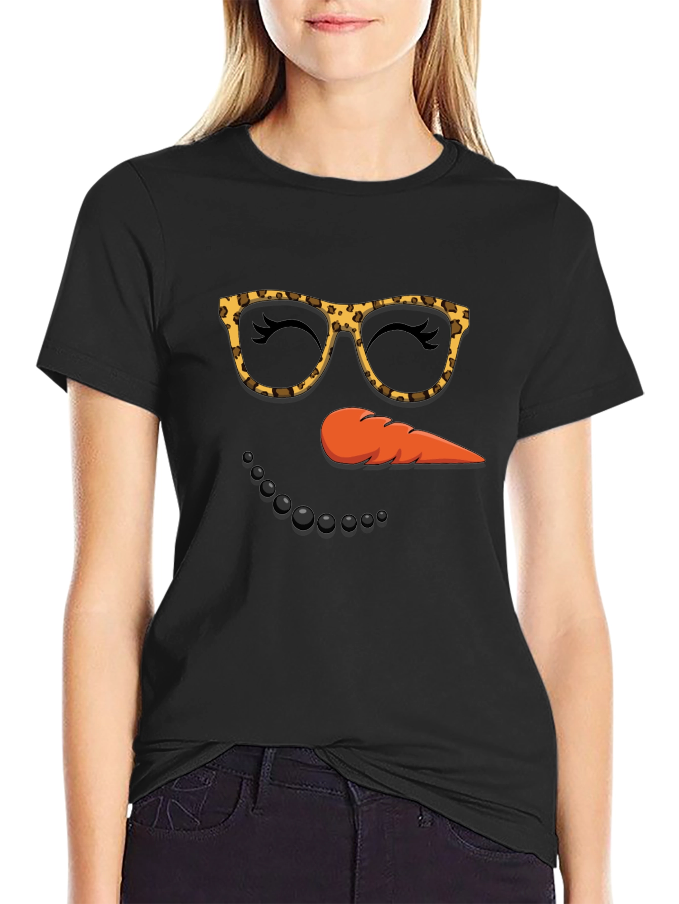 Snowman Face T-Shirt Leopard Glasses