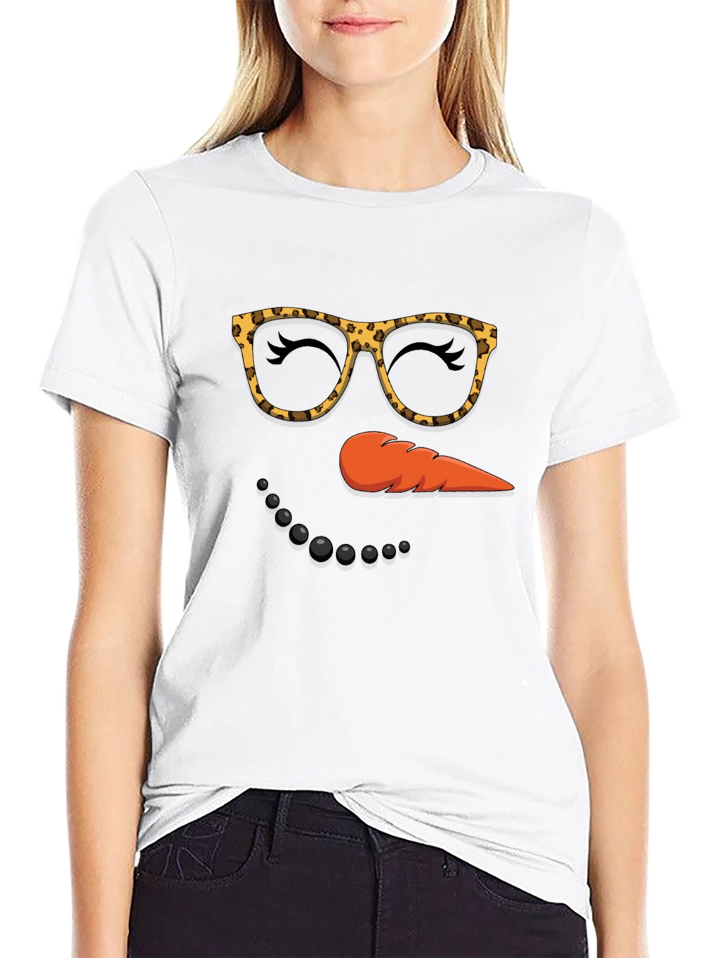 Snowman Face T-Shirt Leopard Glasses