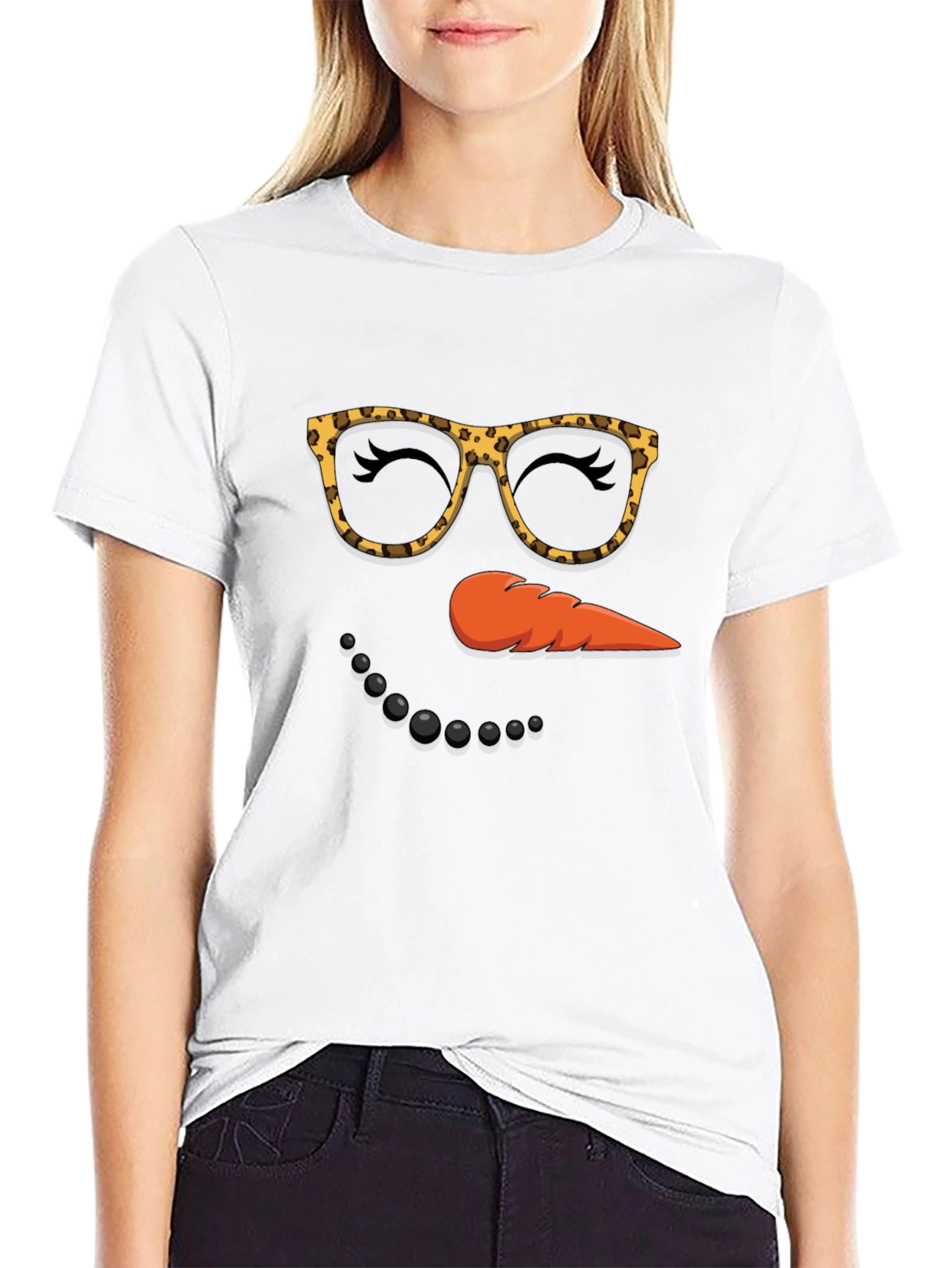 Snowman Face T-Shirt Leopard Glasses
