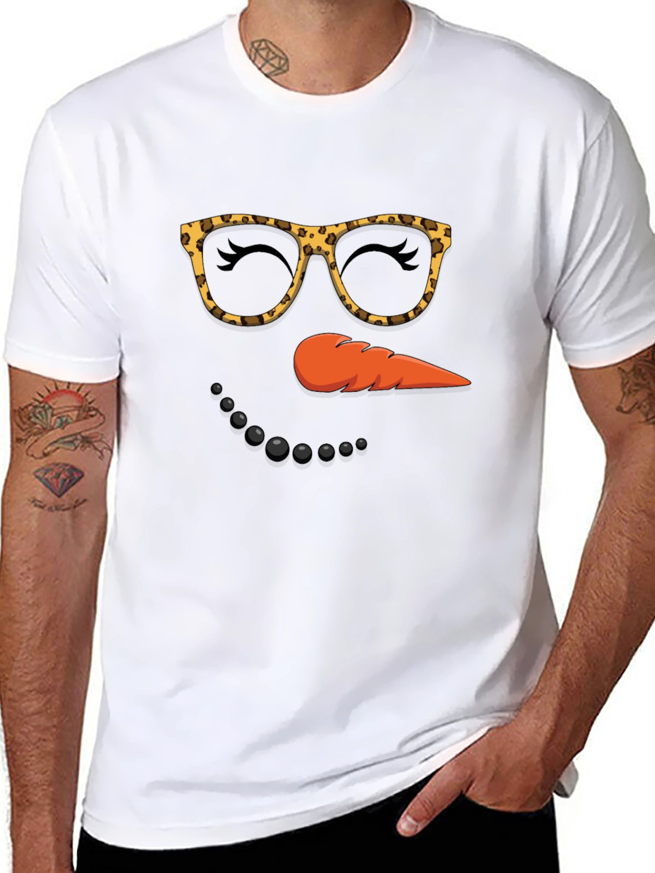 Snowman Face T-Shirt Leopard Glasses
