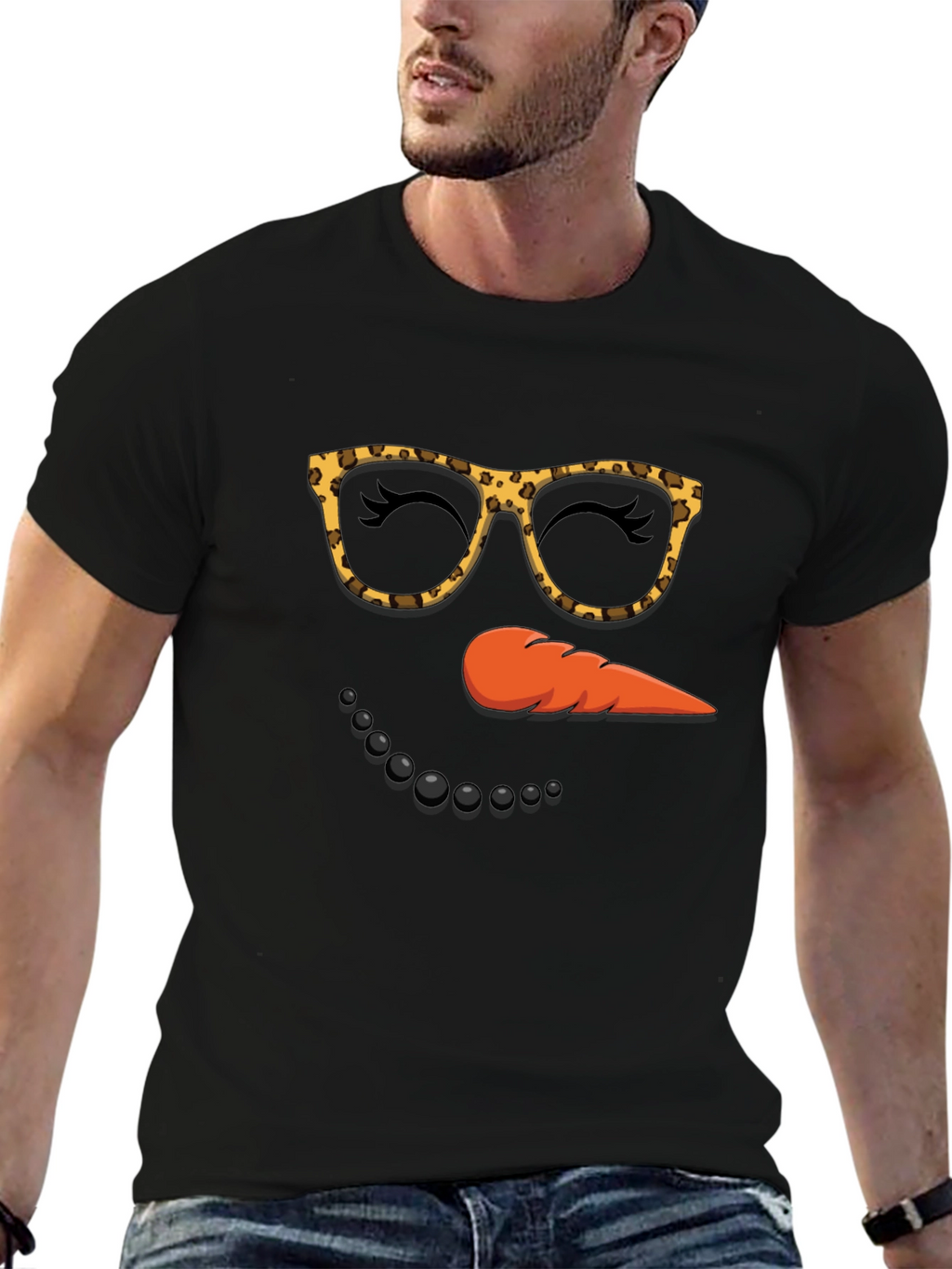 Snowman Face T-Shirt Leopard Glasses