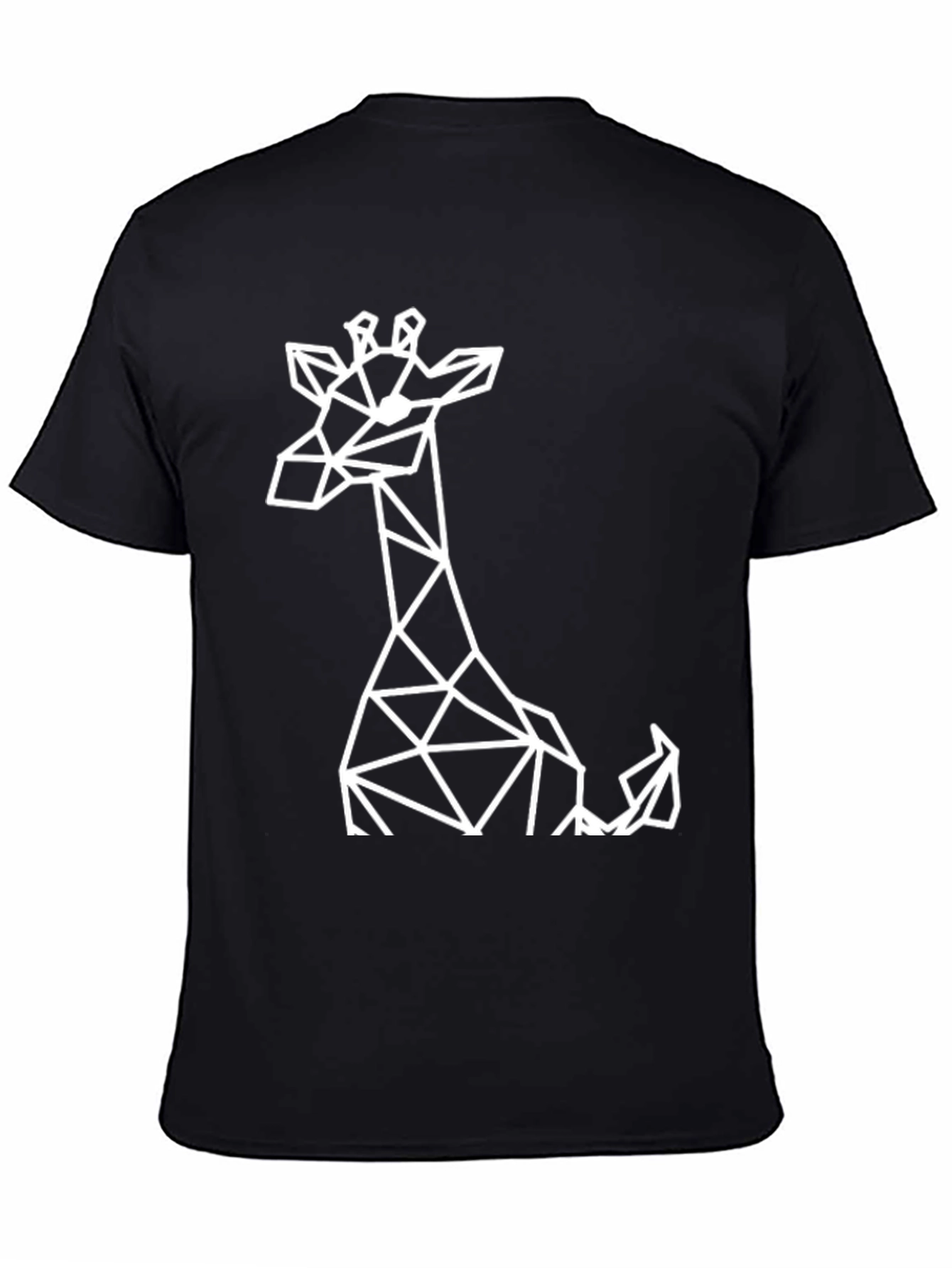 Geometric Giraffe Graphic Tee - Black Cotton T-Shirt