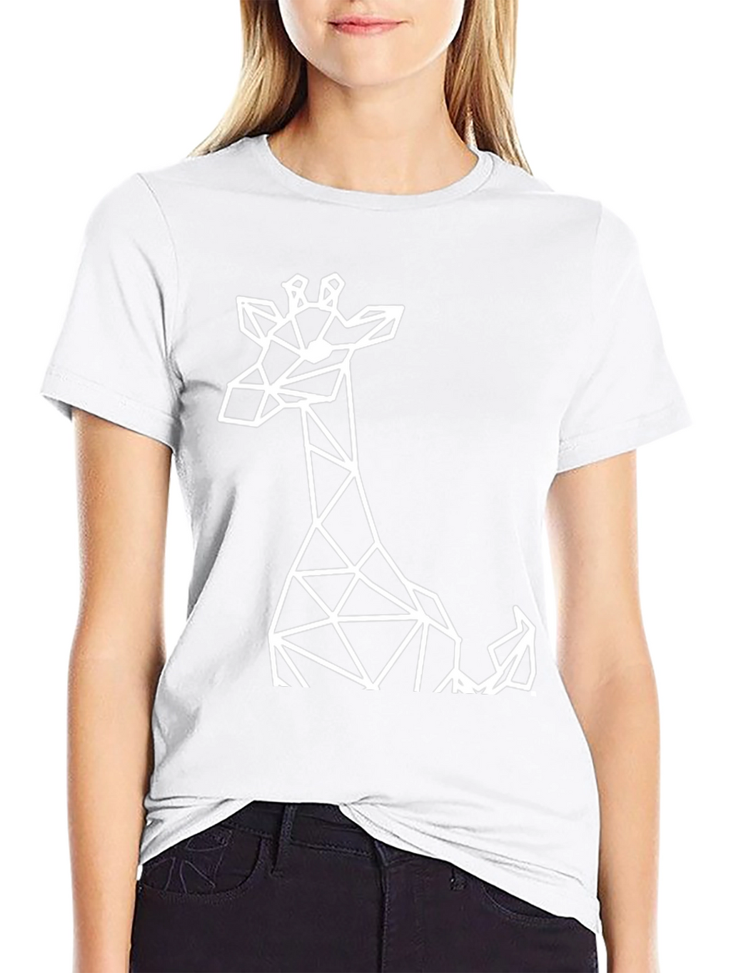 Geometric Giraffe Graphic Tee - Black Cotton T-Shirt