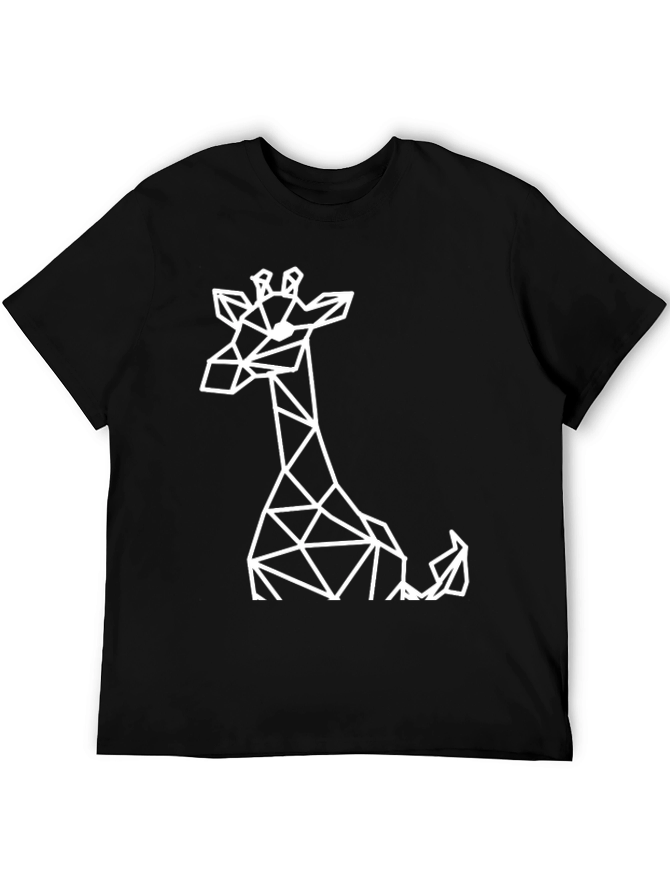 Geometric Giraffe Graphic Tee - Black Cotton T-Shirt