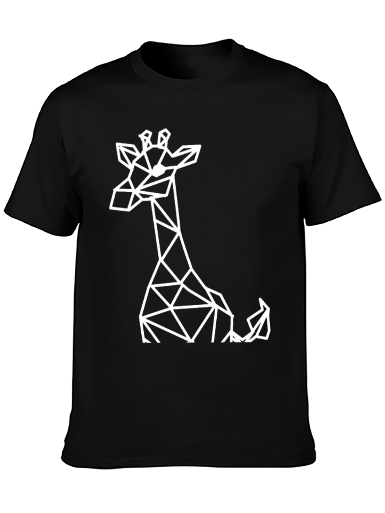 Geometric Giraffe Graphic Tee - Black Cotton T-Shirt