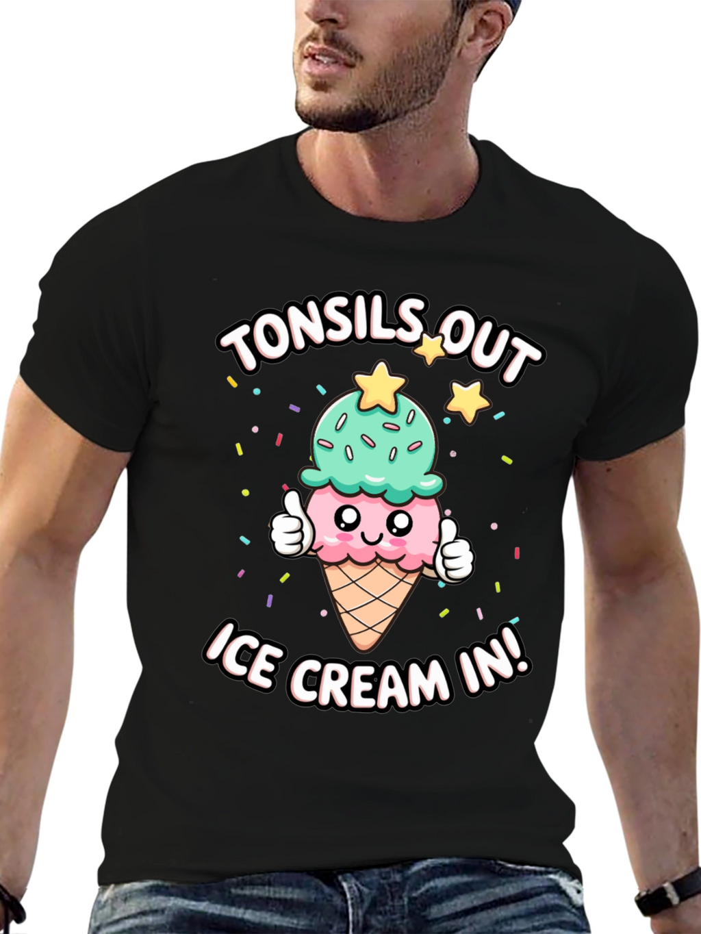 Tonsils Out Ice Cream In Black T-Shirt