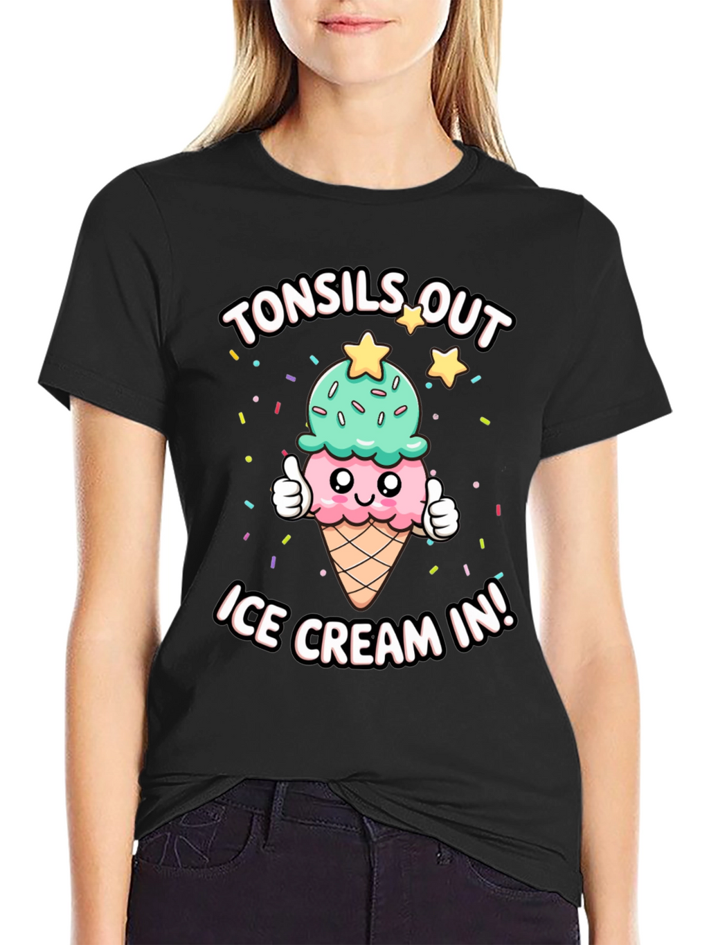 Tonsils Out Ice Cream In Black T-Shirt