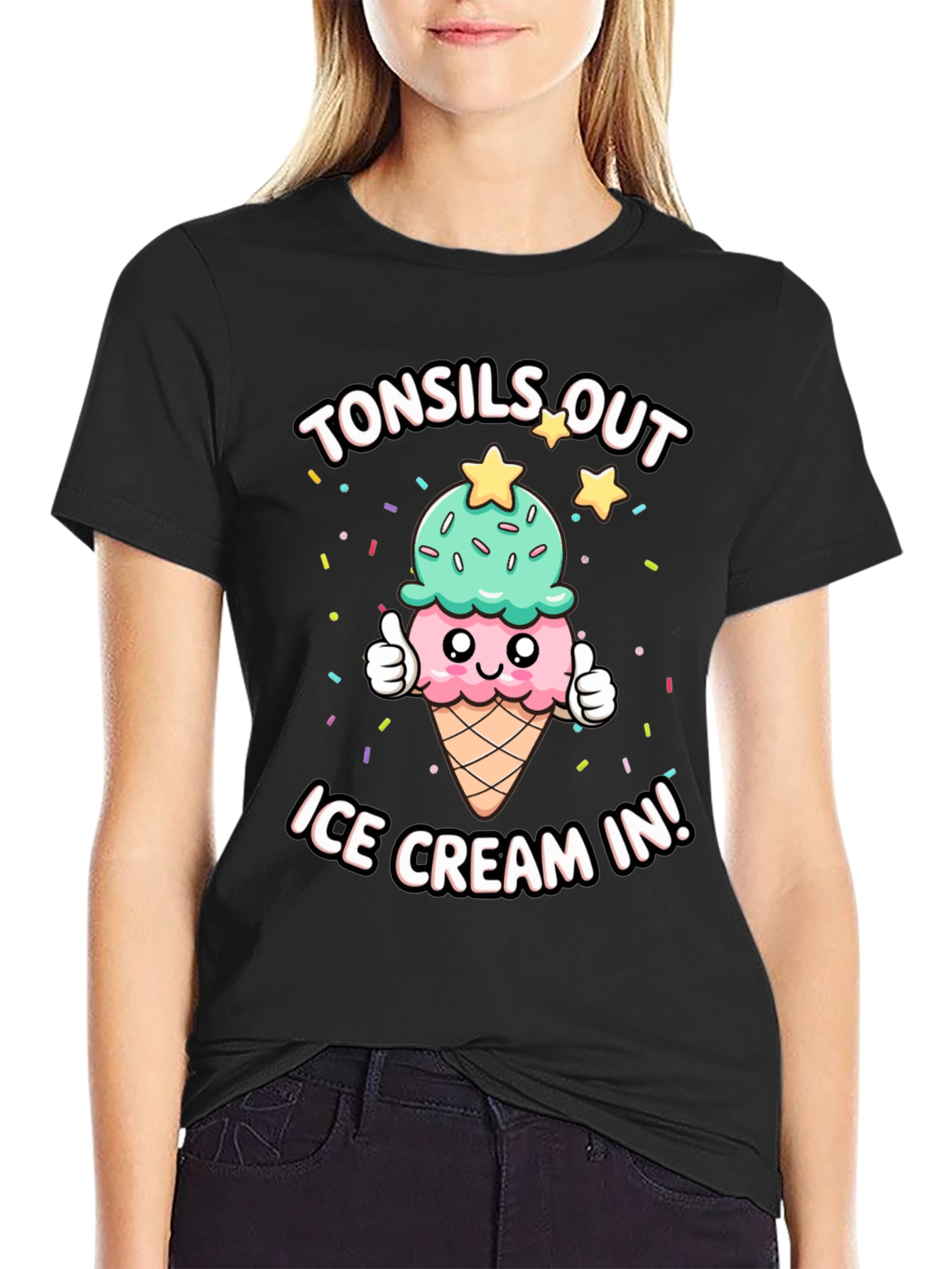 Tonsils Out Ice Cream In Black T-Shirt