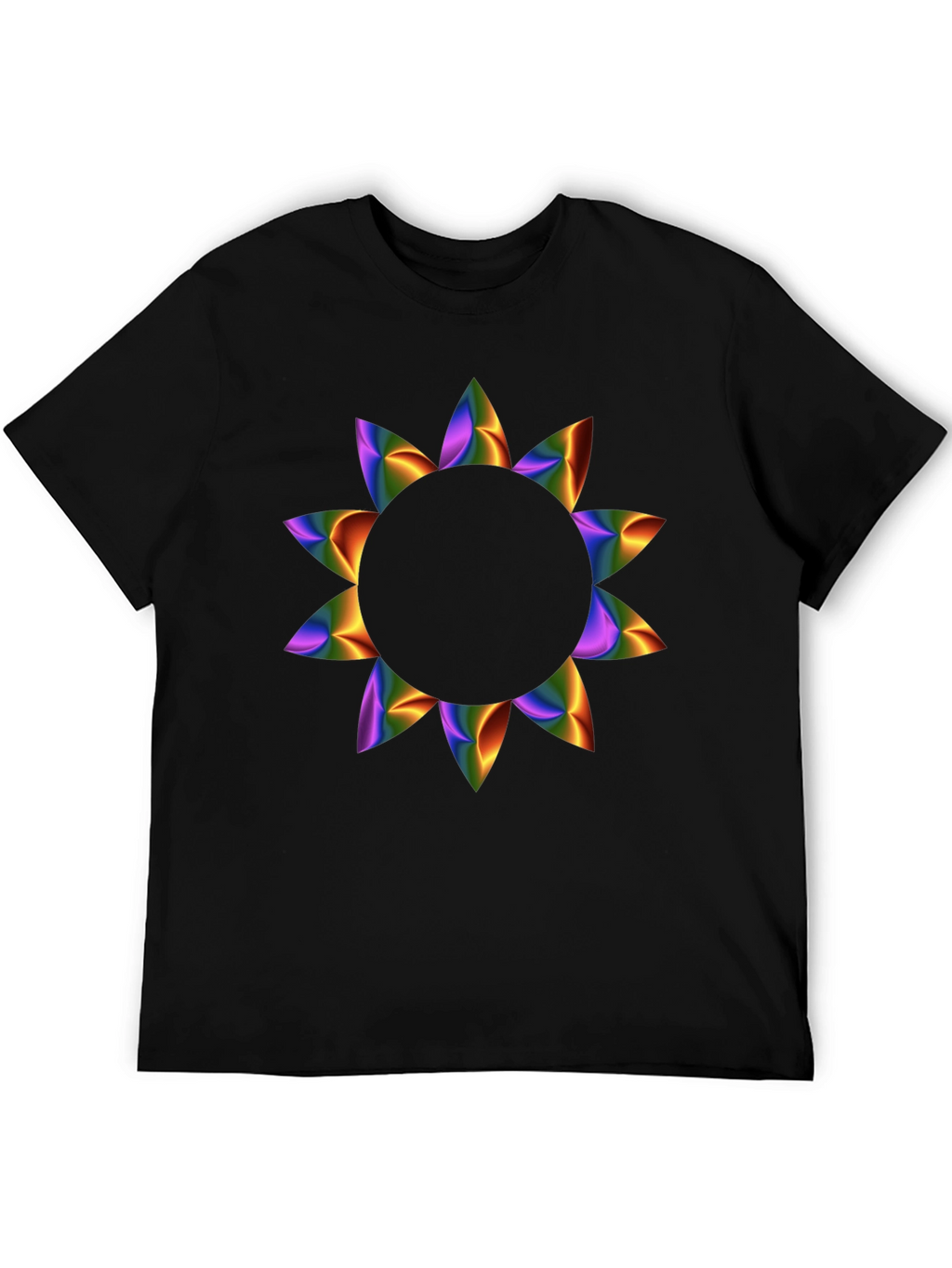 Rainbow Petal Graphic Black T-Shirt