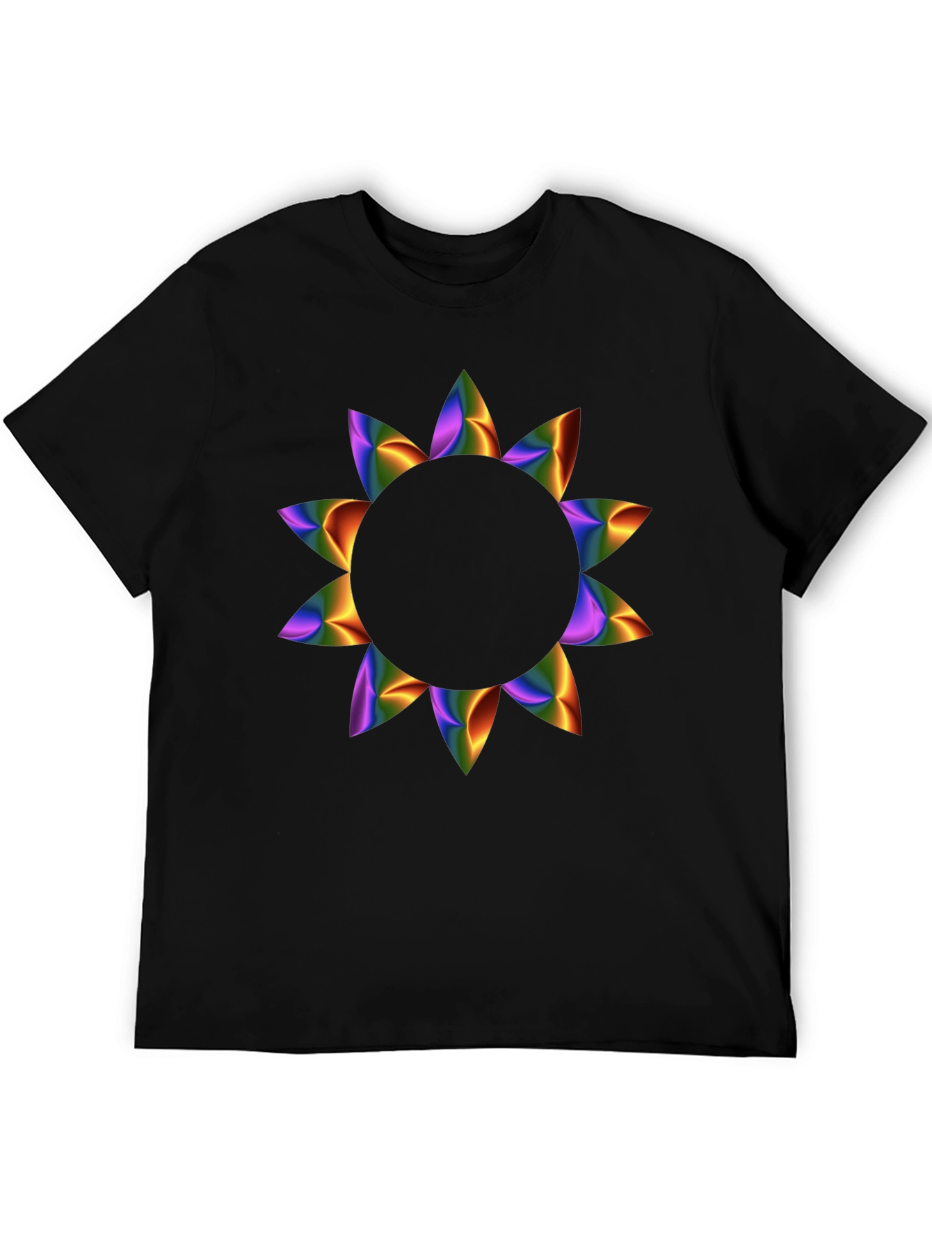 Rainbow Petal Graphic Black T-Shirt