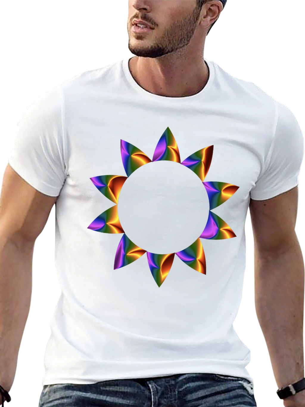 Rainbow Petal Graphic Black T-Shirt