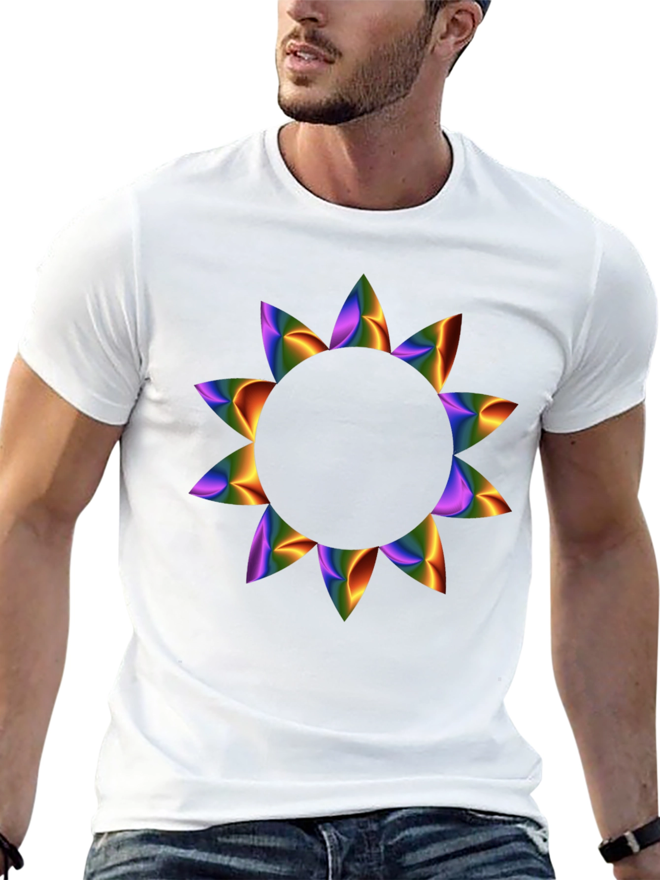 Rainbow Petal Graphic Black T-Shirt