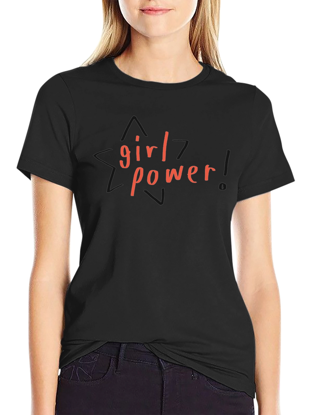 Girl Power Graphic Tee - Black Cotton T-Shirt