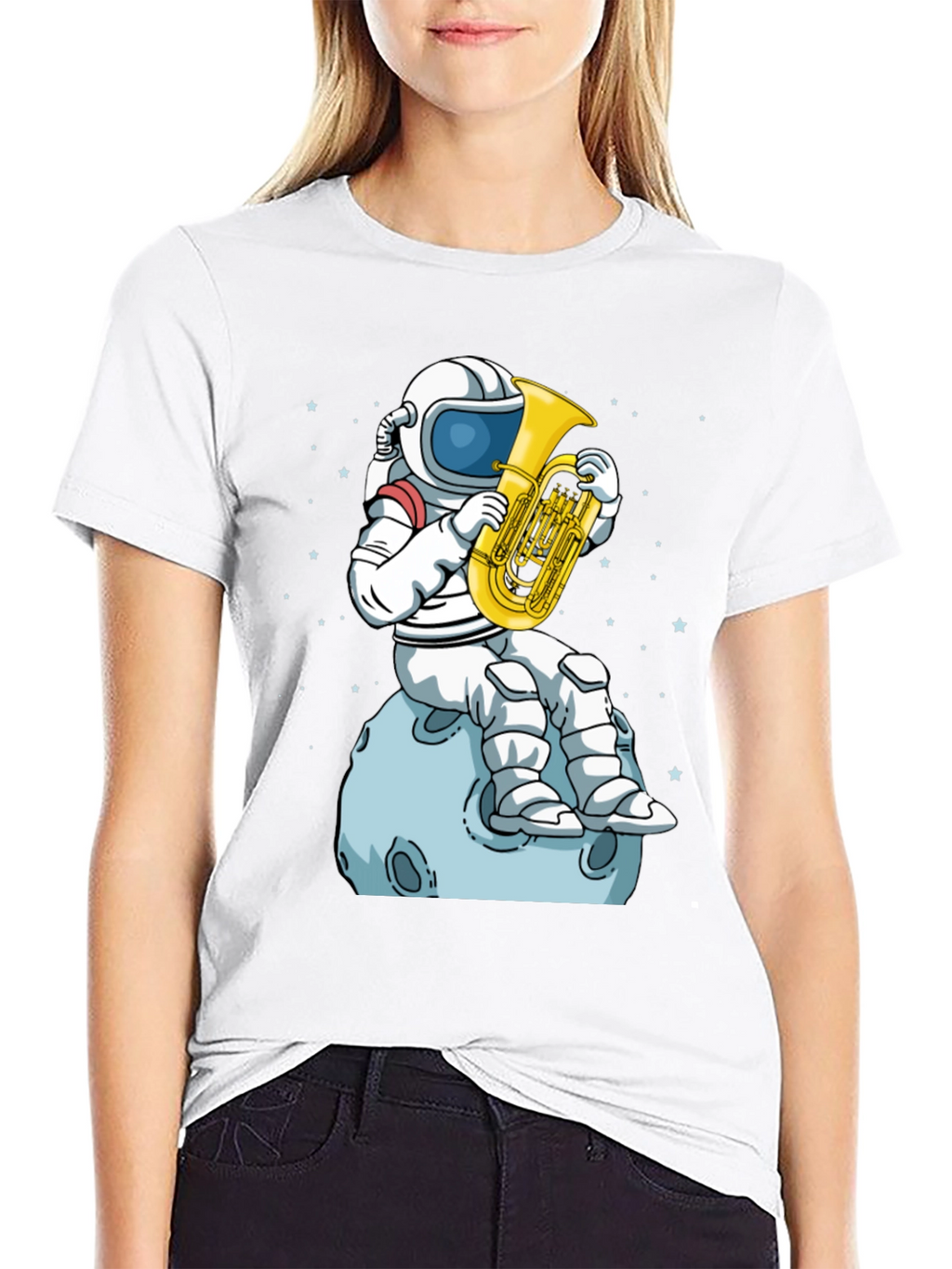 Astronaut Tuba Player Black T-Shirt