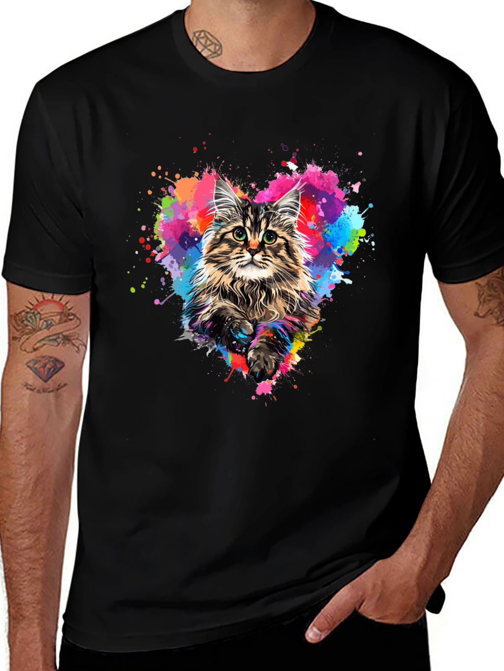 Colorful Cat Heart T-Shirt