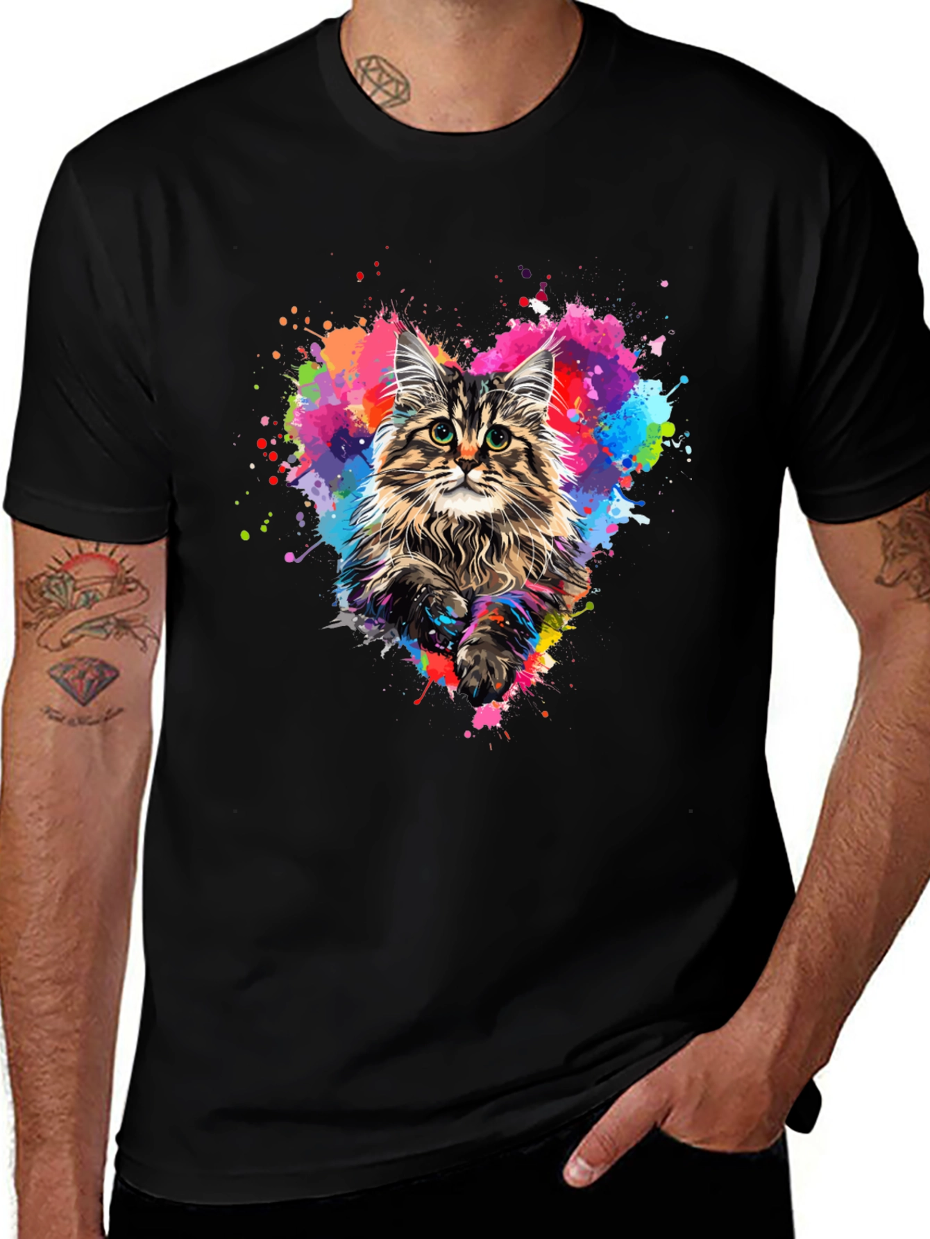 Colorful Cat Heart T-Shirt