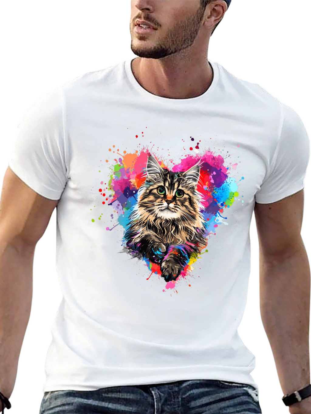 Colorful Cat Heart T-Shirt