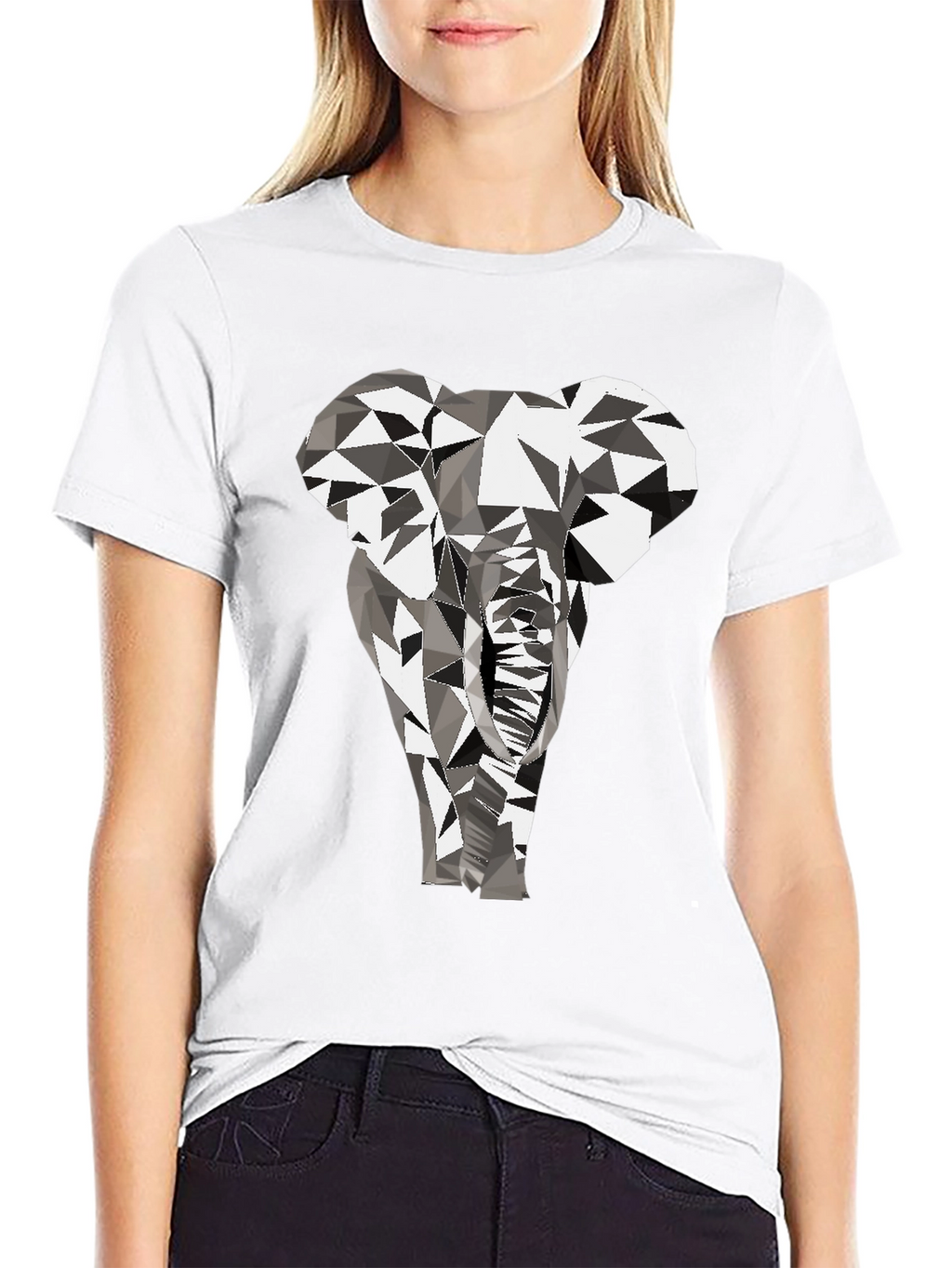 Geometric Elephant Graphic Tee - Black