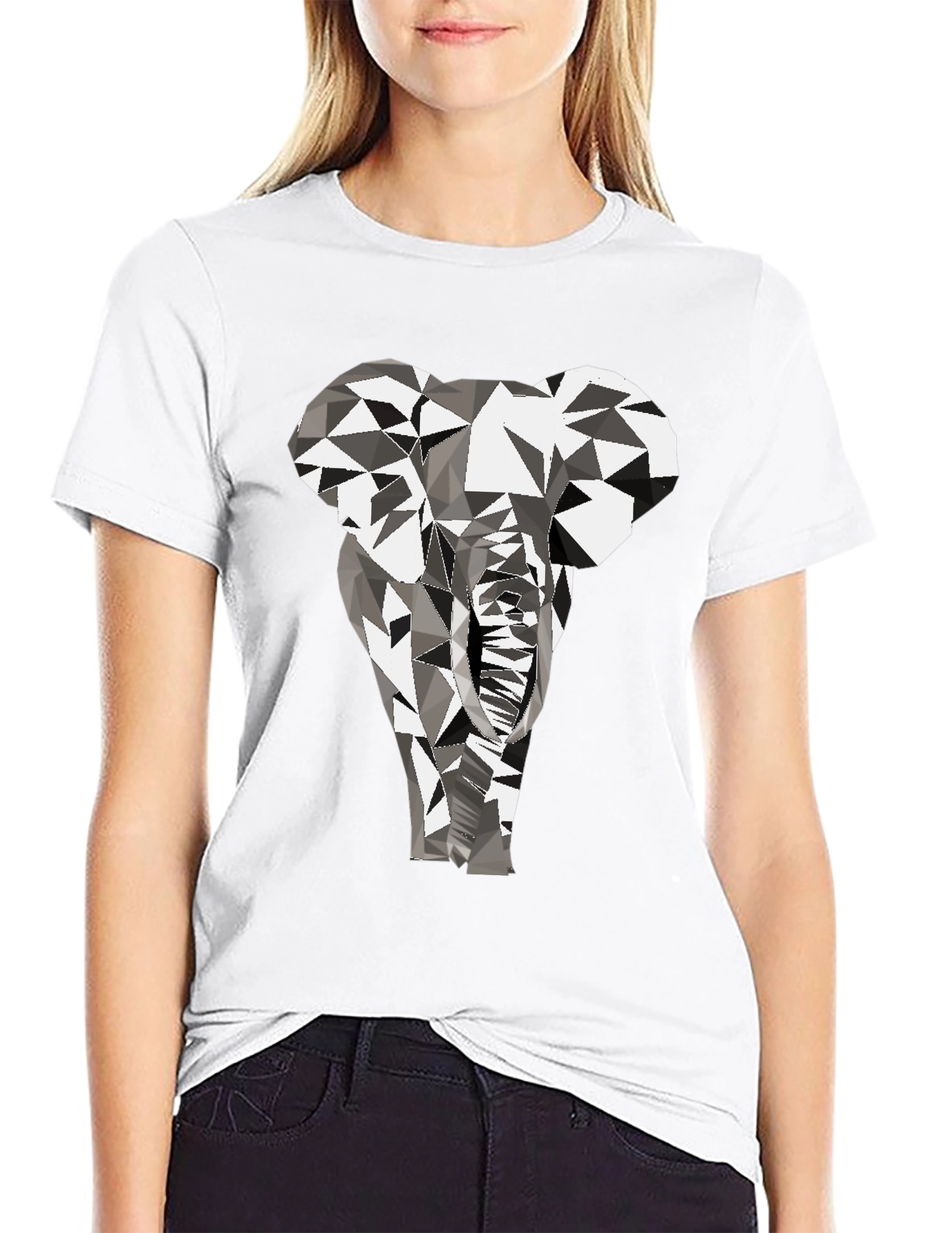 Geometric Elephant Graphic Tee - Black