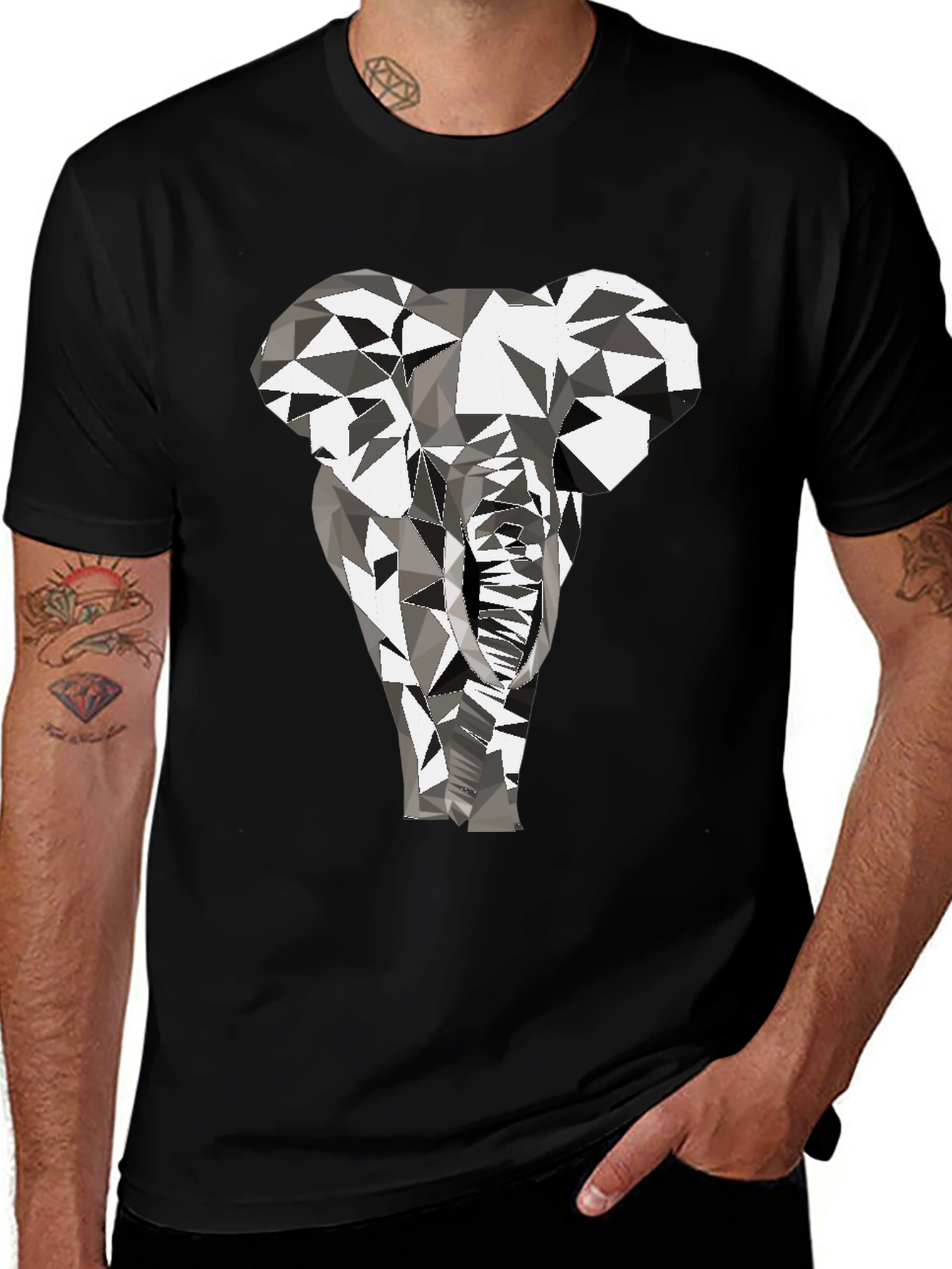 Geometric Elephant Graphic Tee - Black