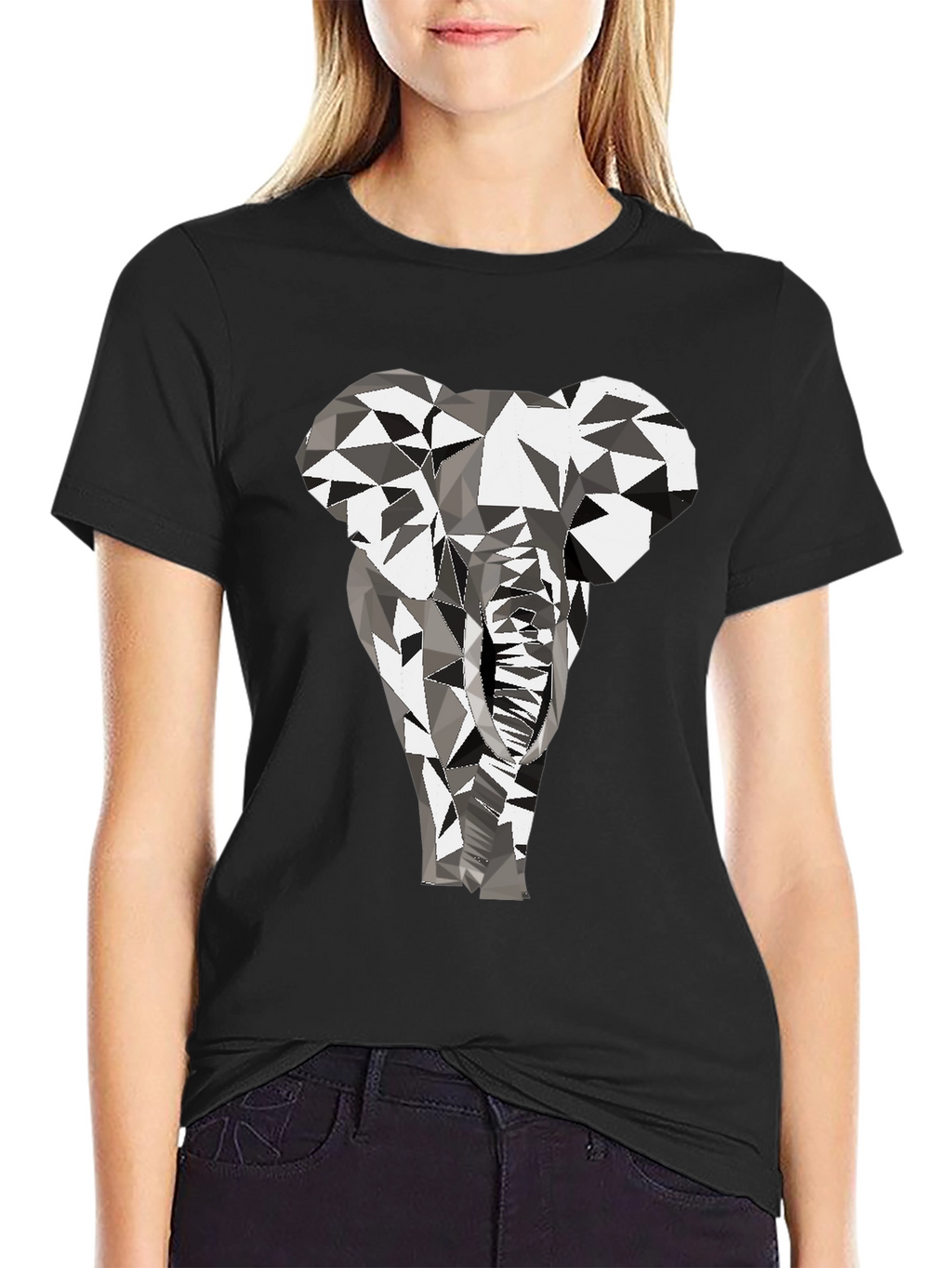 Geometric Elephant Graphic Tee - Black