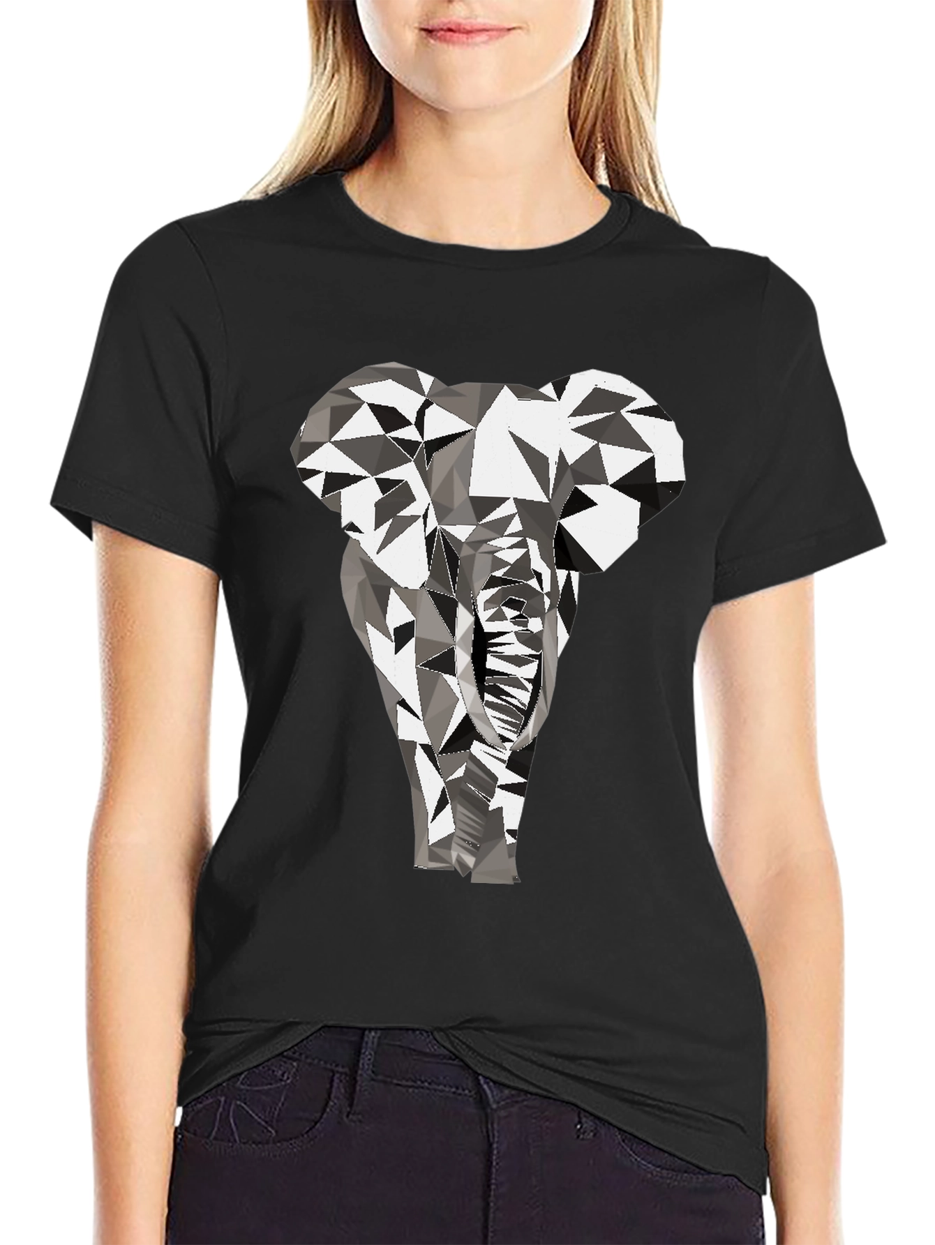 Geometric Elephant Graphic Tee - Black