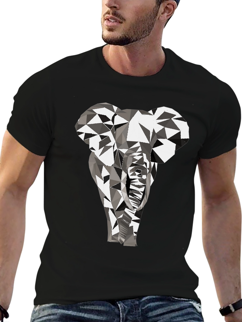 Geometric Elephant Graphic Tee - Black