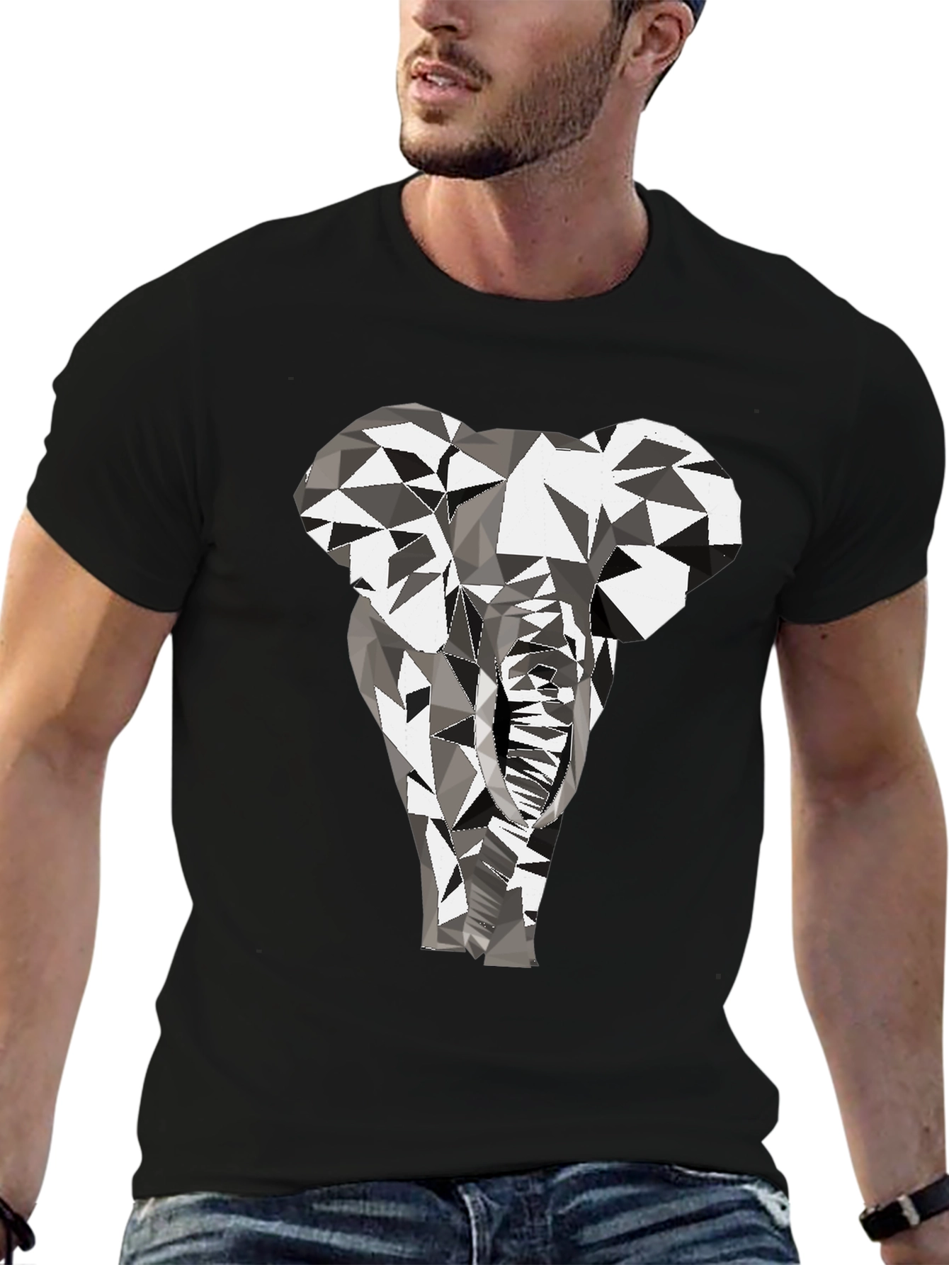 Geometric Elephant Graphic Tee - Black