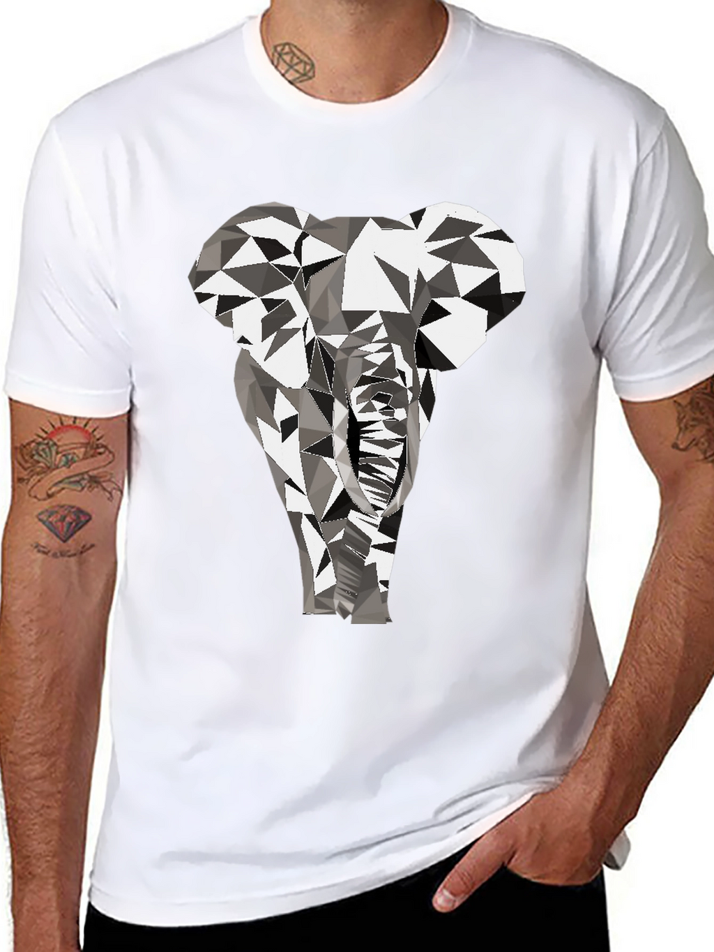 Geometric Elephant Graphic Tee - Black