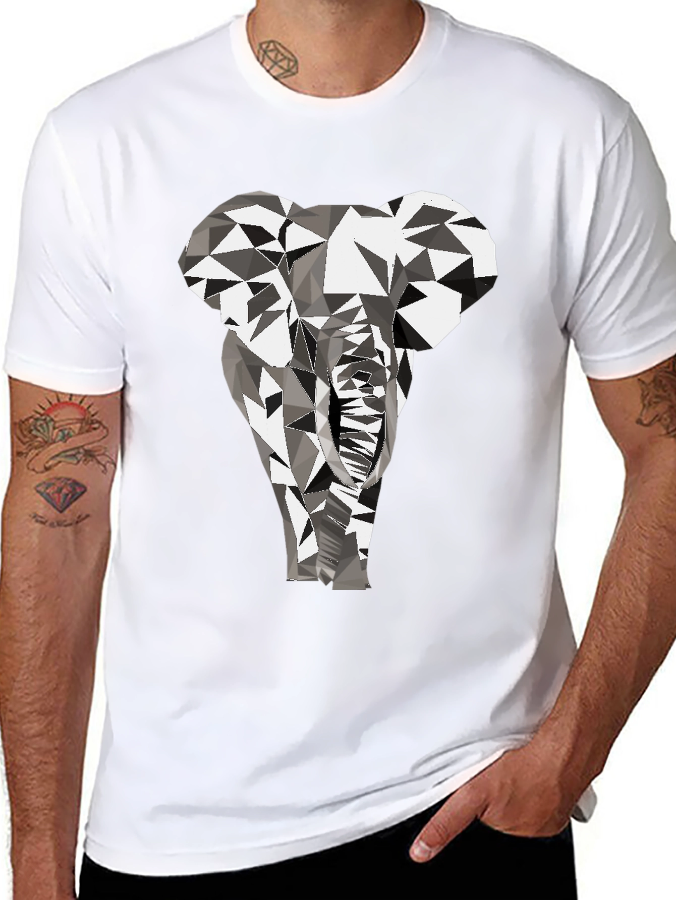 Geometric Elephant Graphic Tee - Black